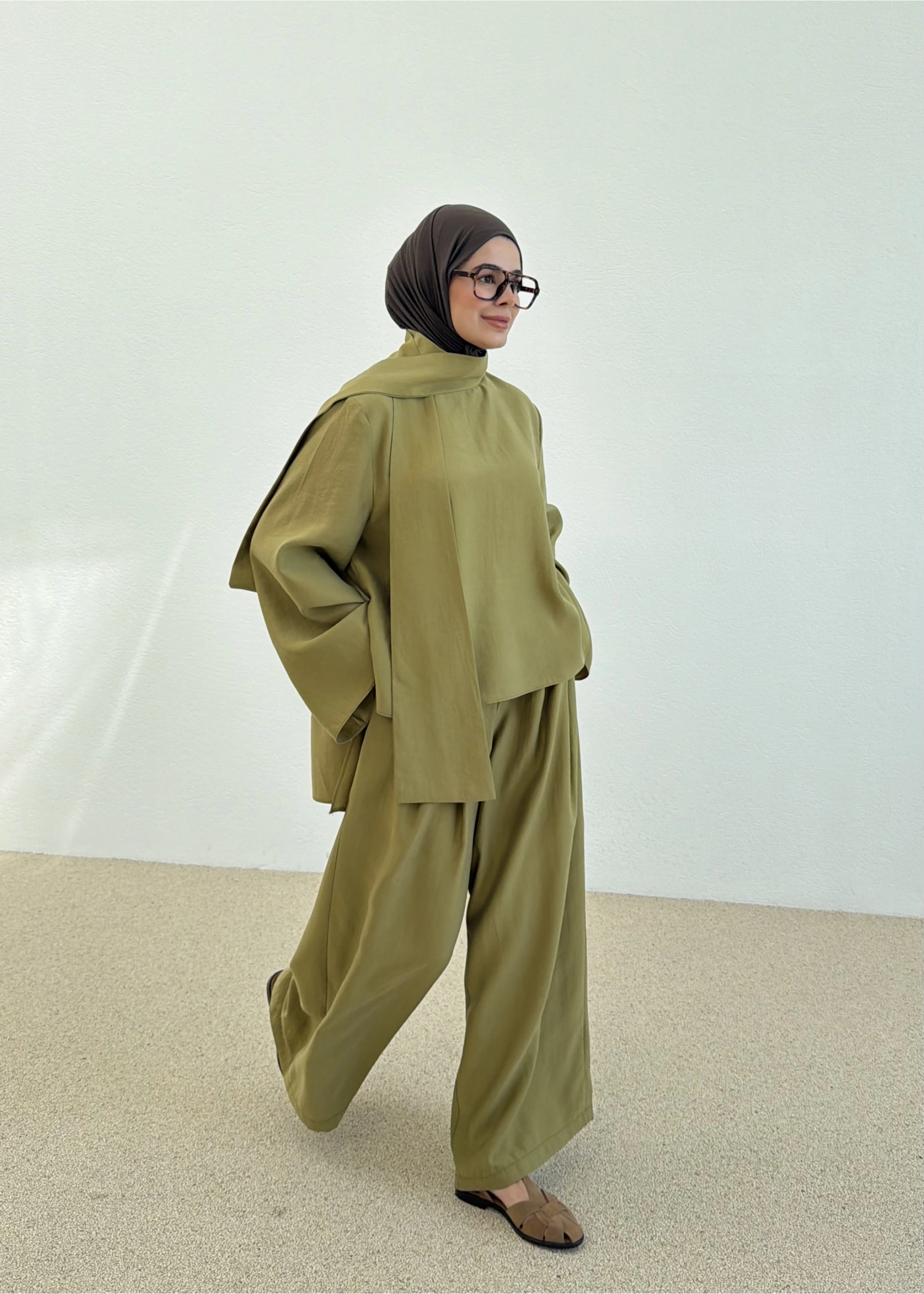 7143 PALAZZO İKİLİ TAKIM Olive green