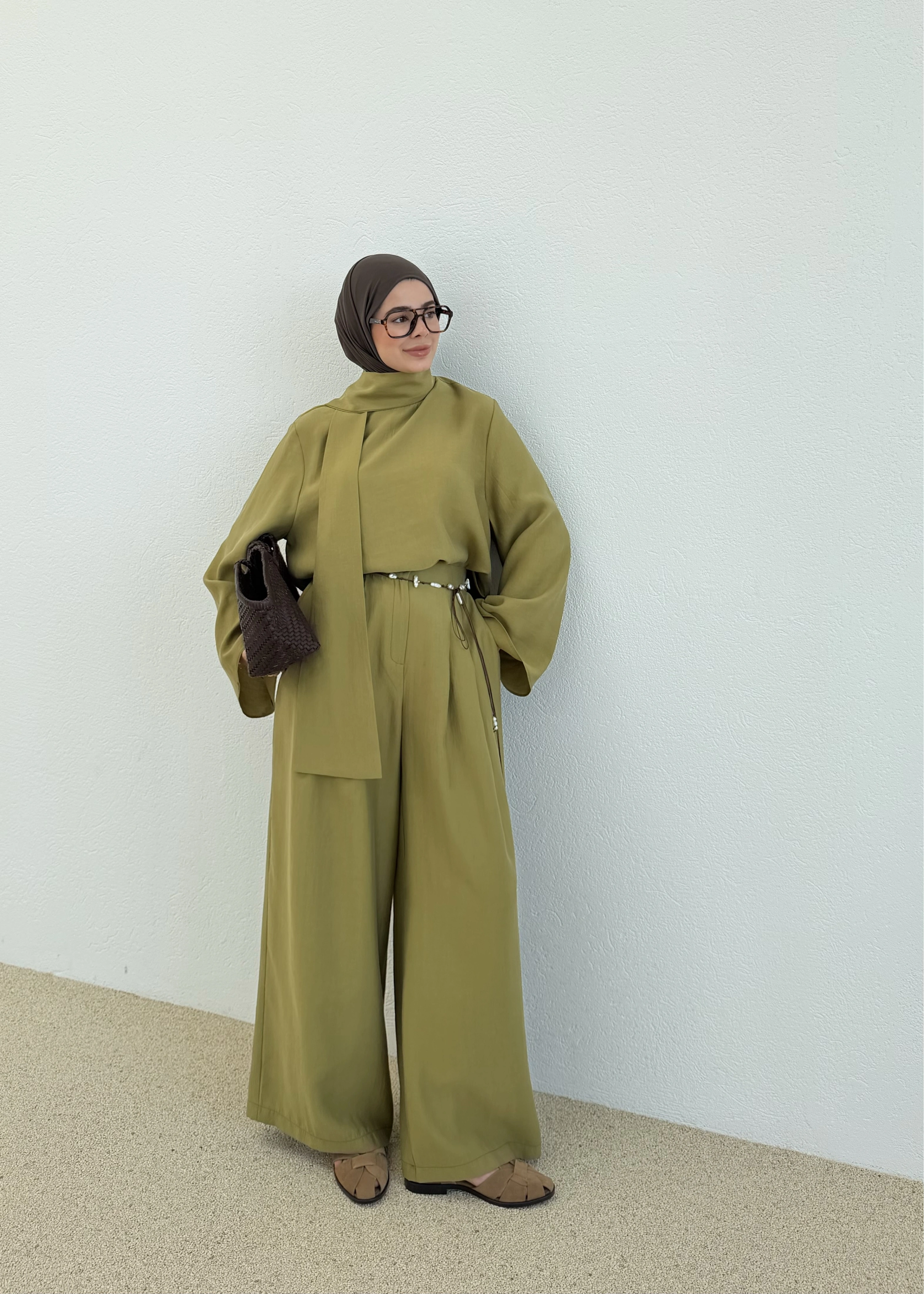 7143 PALAZZO İKİLİ TAKIM Olive green