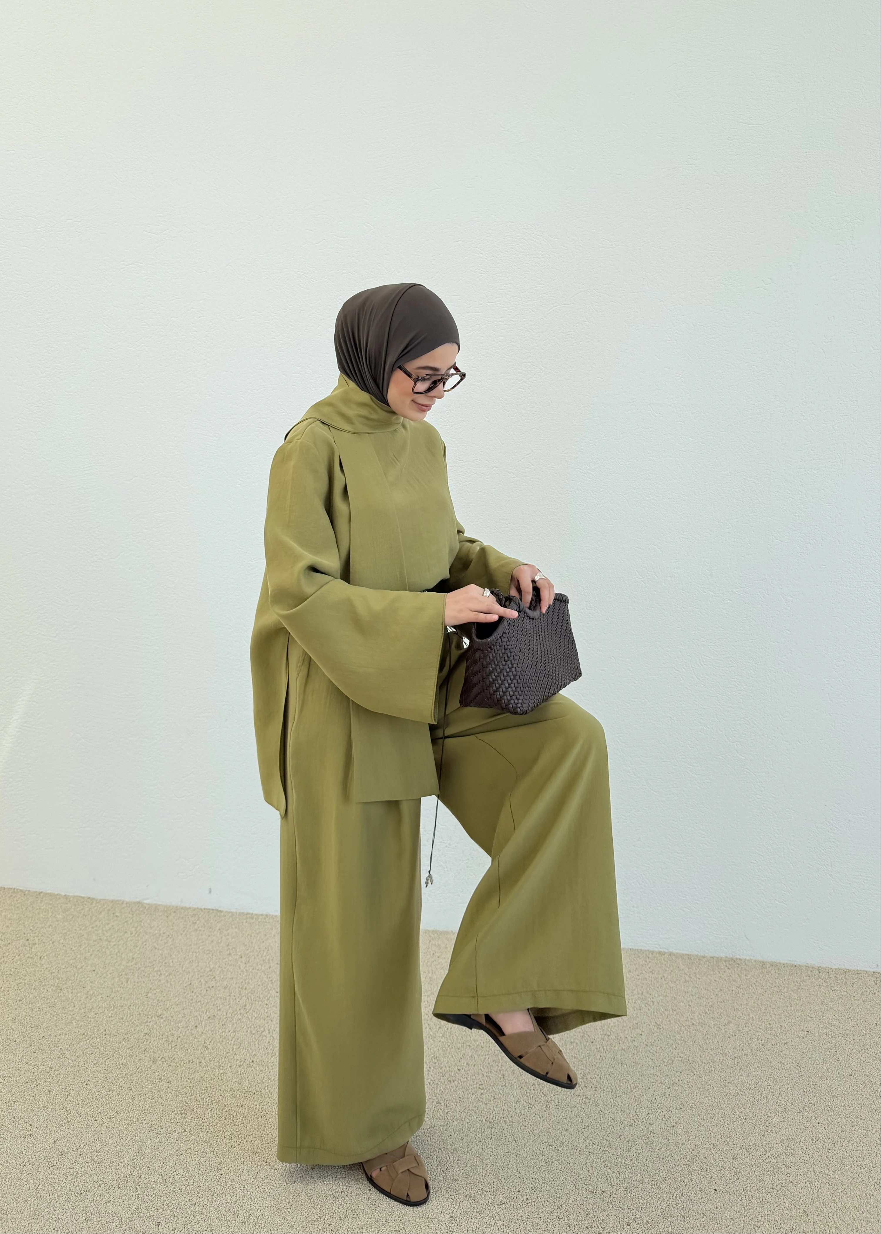 7143 PALAZZO İKİLİ TAKIM Olive green