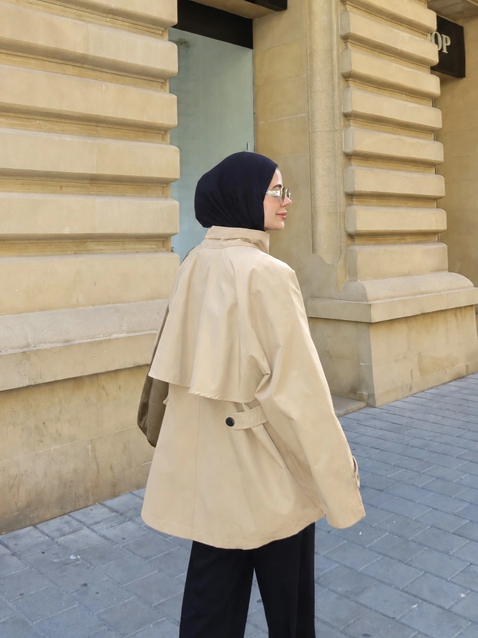 7532 DİK YAKA TRENÇKOT ASTARLI camel