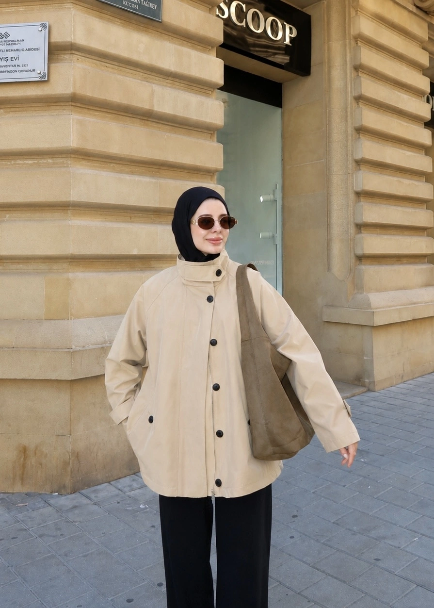 7532 DİK YAKA TRENÇKOT ASTARLI camel