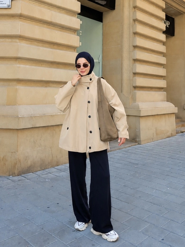 7532 DİK YAKA TRENÇKOT ASTARLI camel