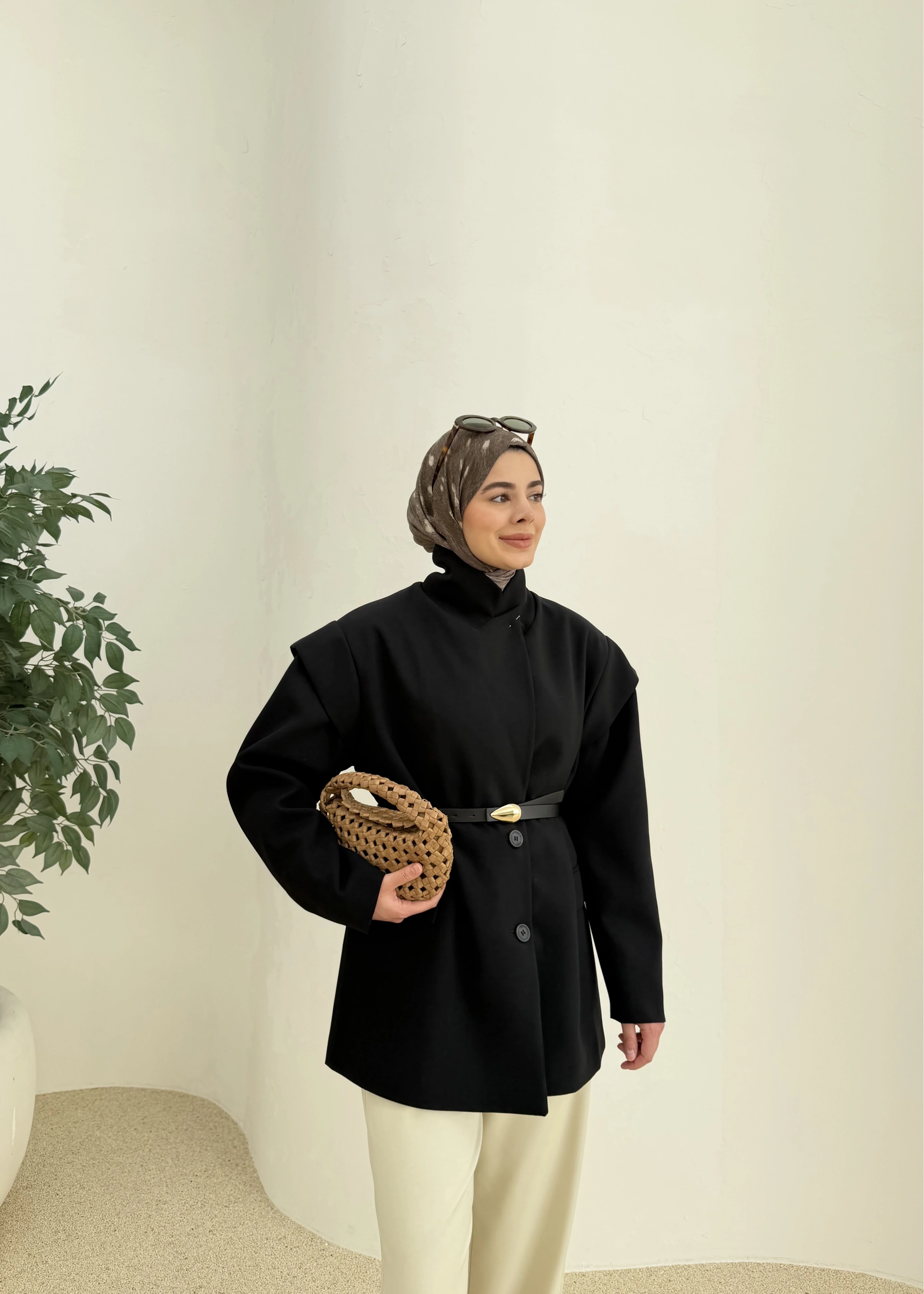 7637 KOL DETAY OVERSİZE CEKET SİYAH