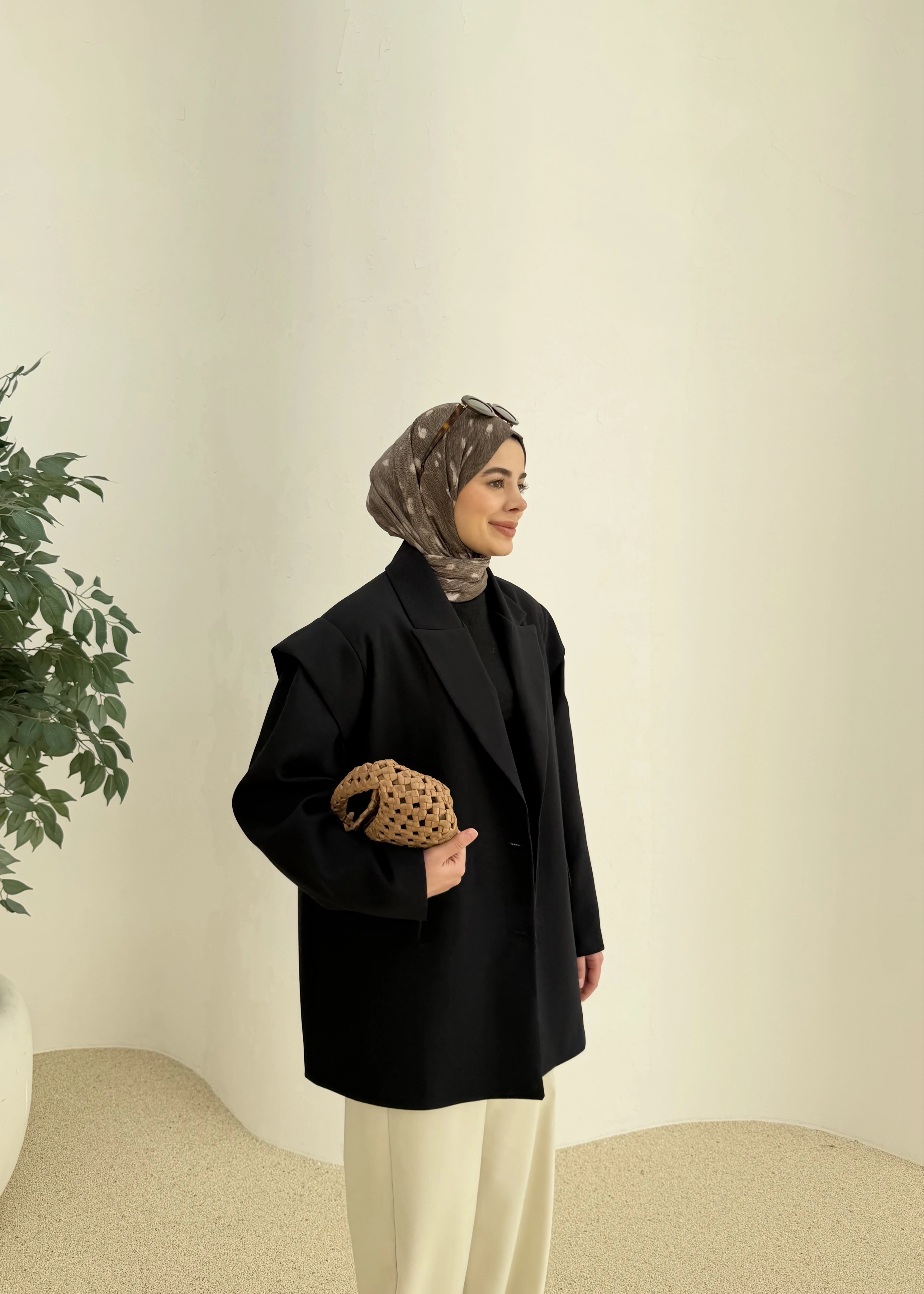 7637 KOL DETAY OVERSİZE CEKET SİYAH