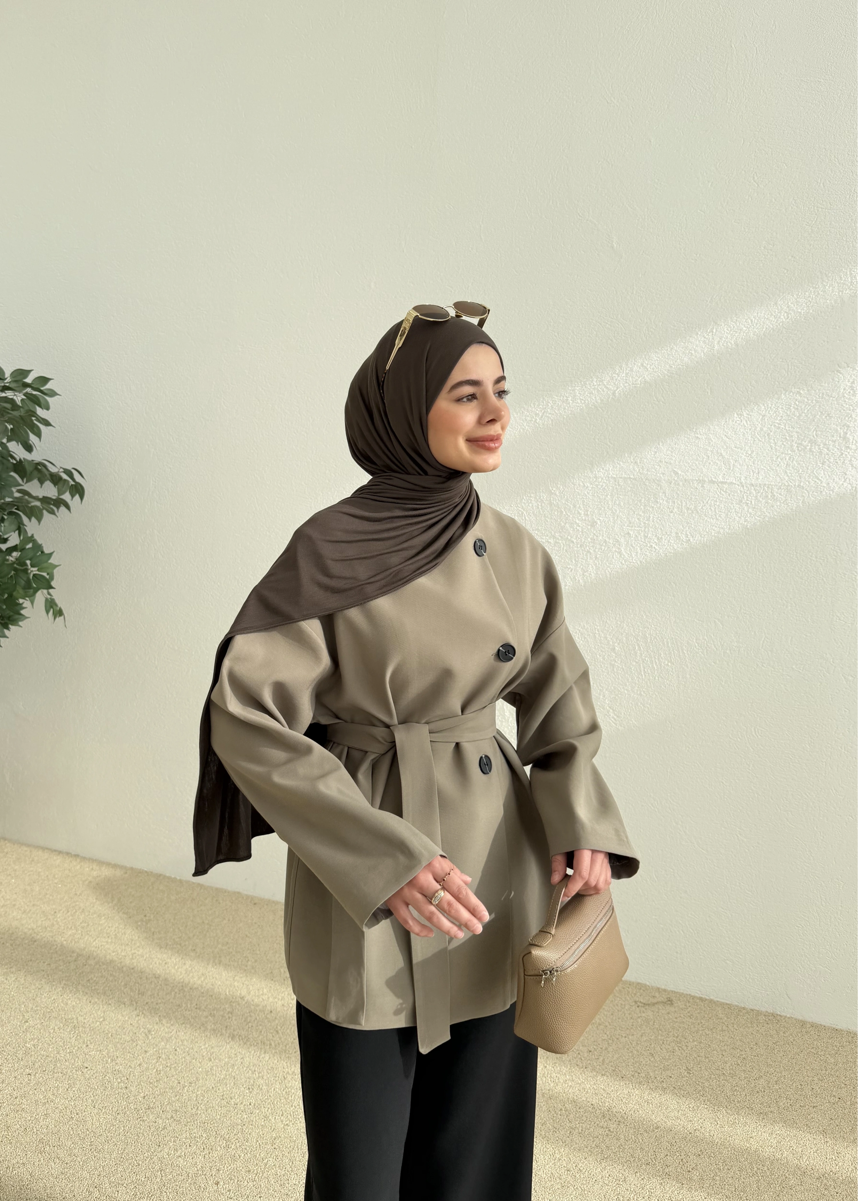 7672 KEMERLİ KISA TRENÇ MİNT YEŞİL