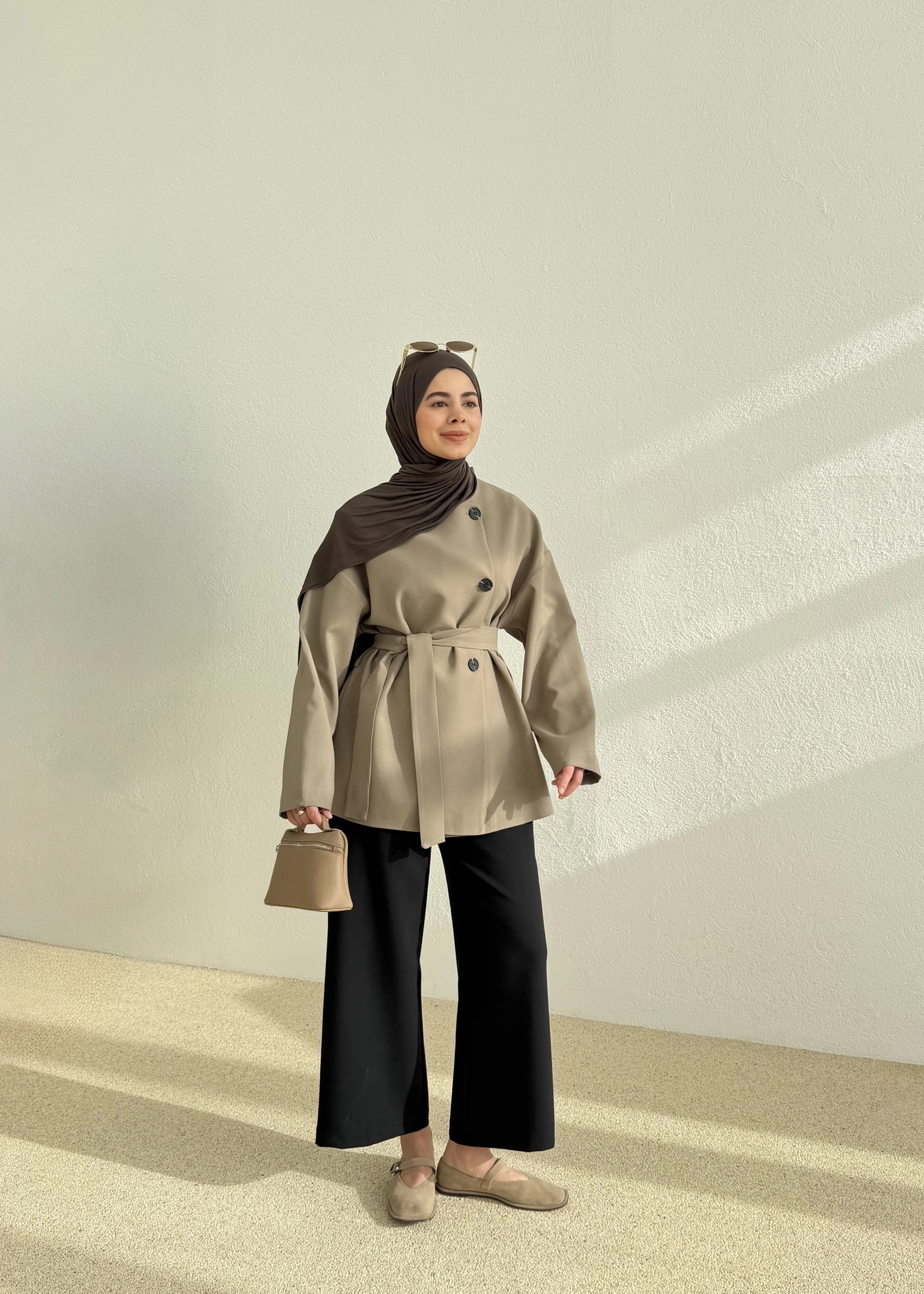 7672 KEMERLİ KISA TRENÇ MİNT YEŞİL