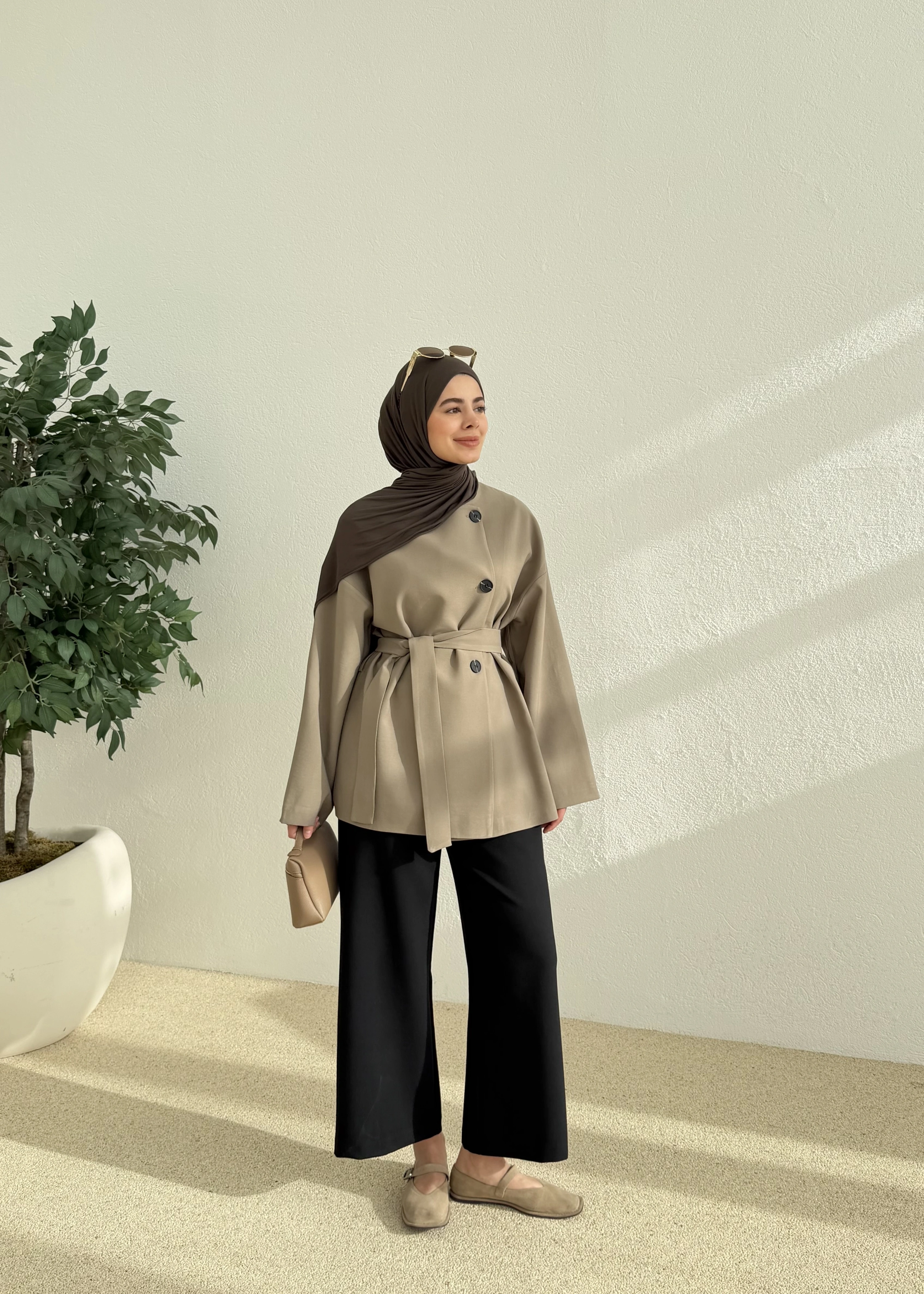 7672 KEMERLİ KISA TRENÇ MİNT YEŞİL