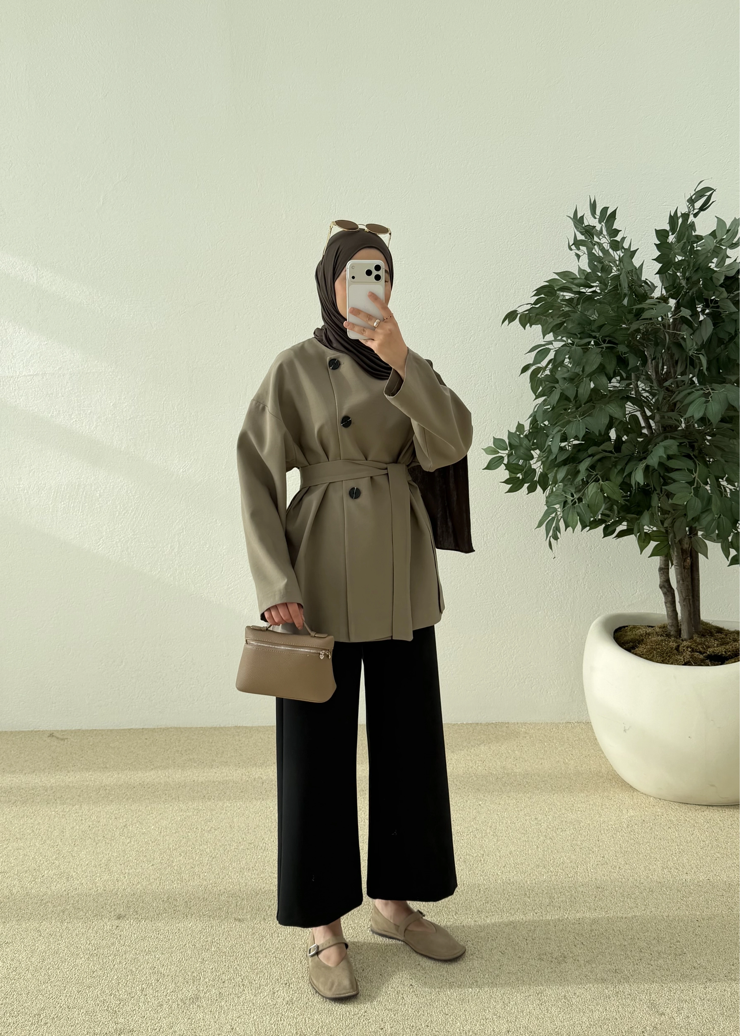 7672 KEMERLİ KISA TRENÇ MİNT YEŞİL