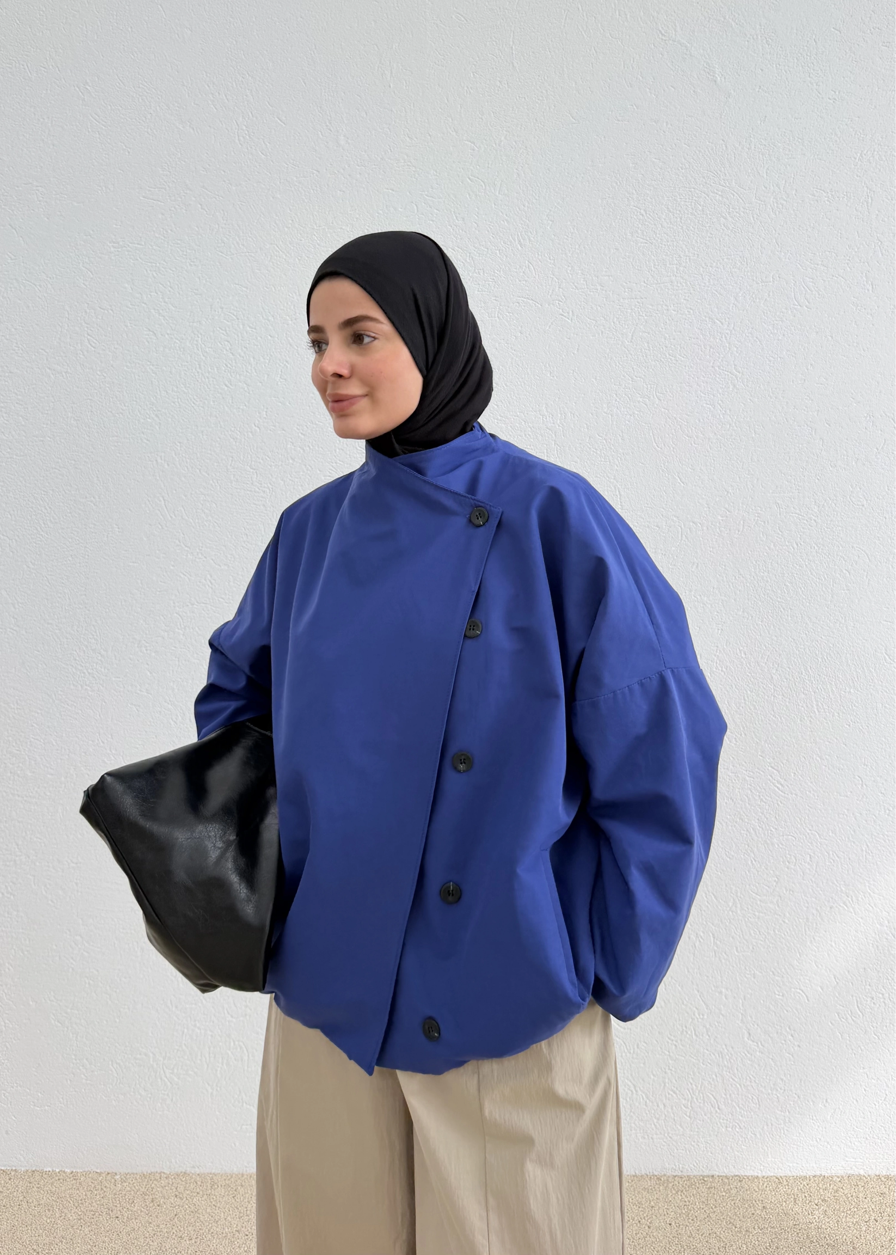 7782 KRUVAZE DİK YK TRENÇKOT SAKS MAVİ