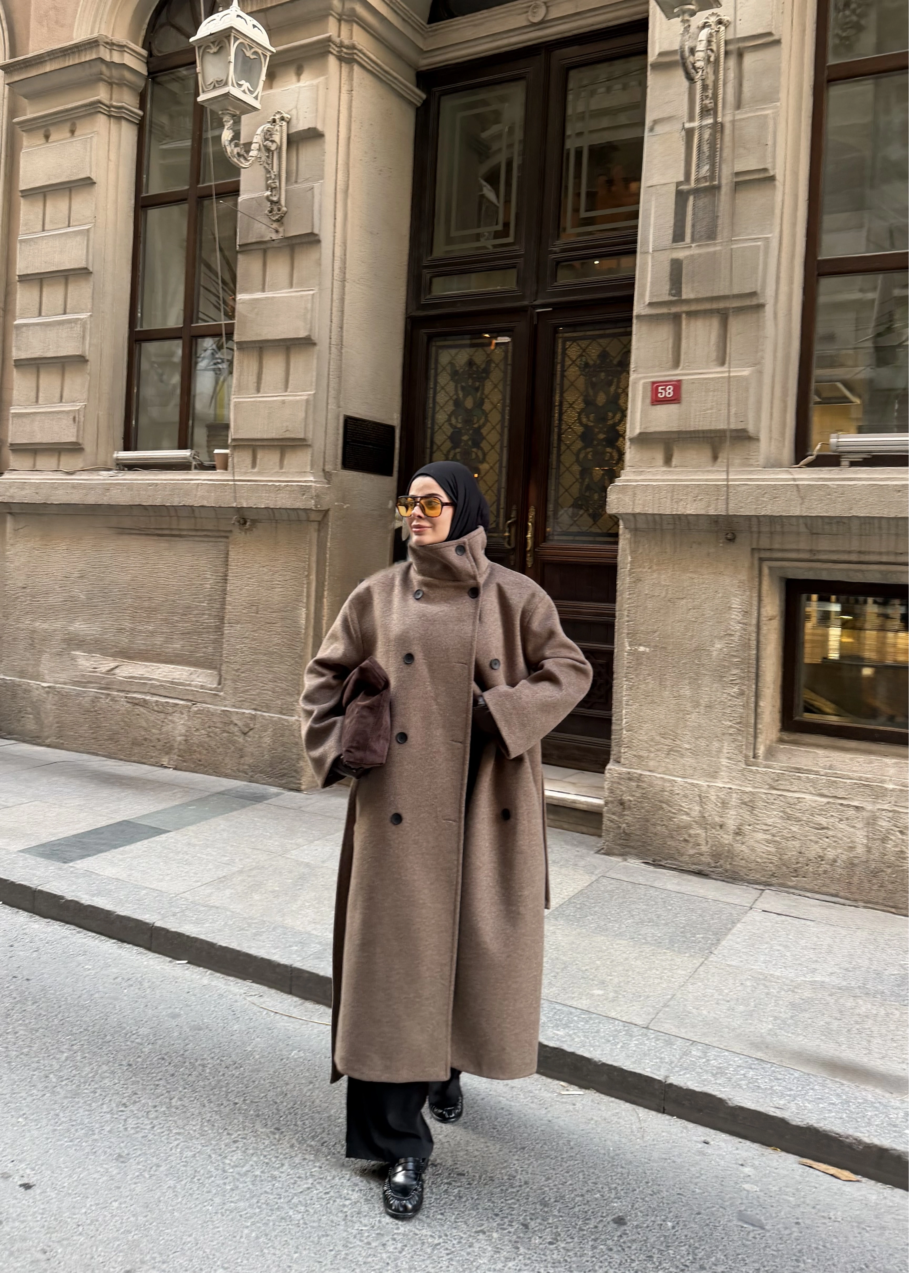 8 DÜĞMELİ ULTRA YAKA KABAN kahve