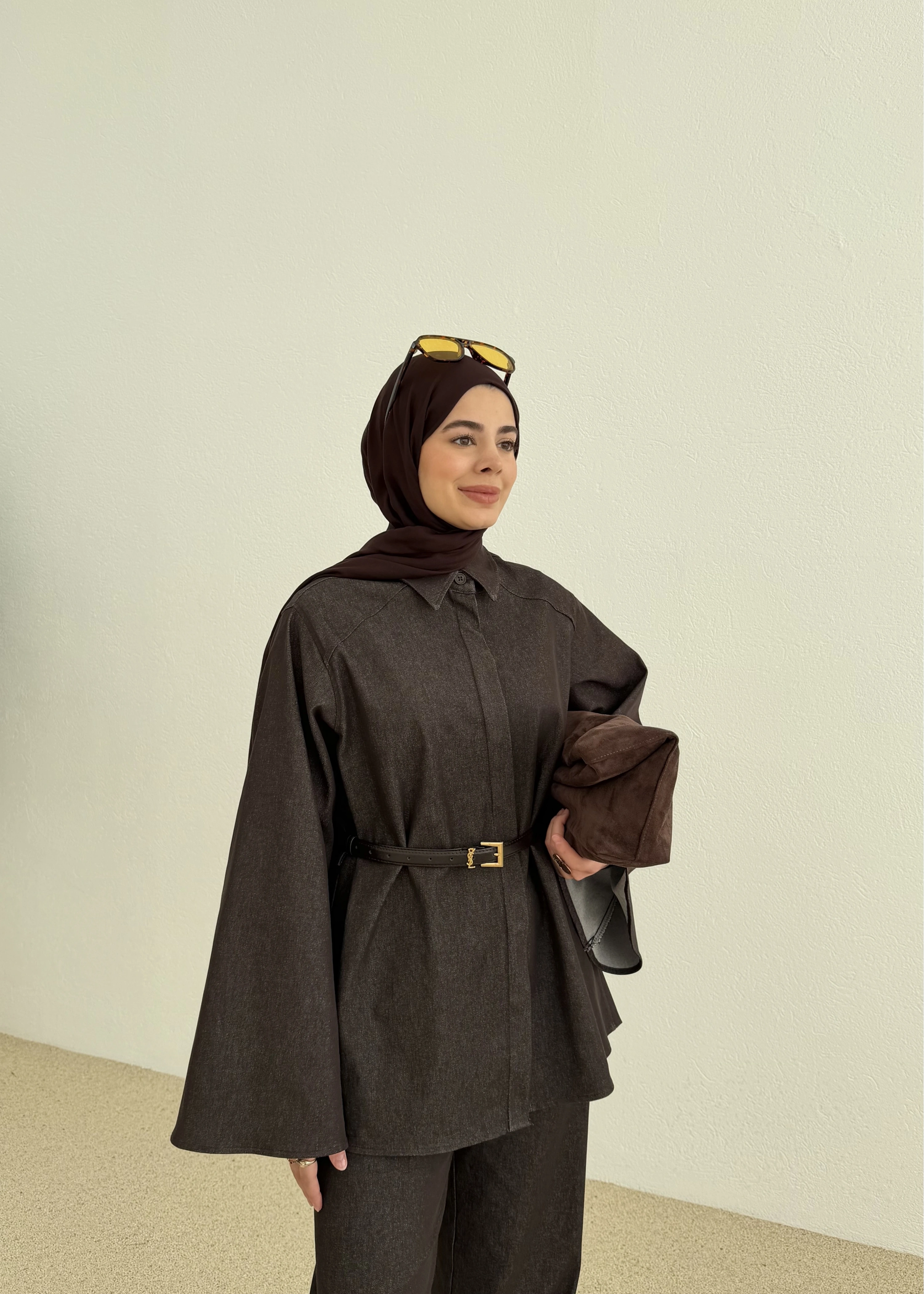 8917 YARASA KOL TUNİK TAKIM KAHVE