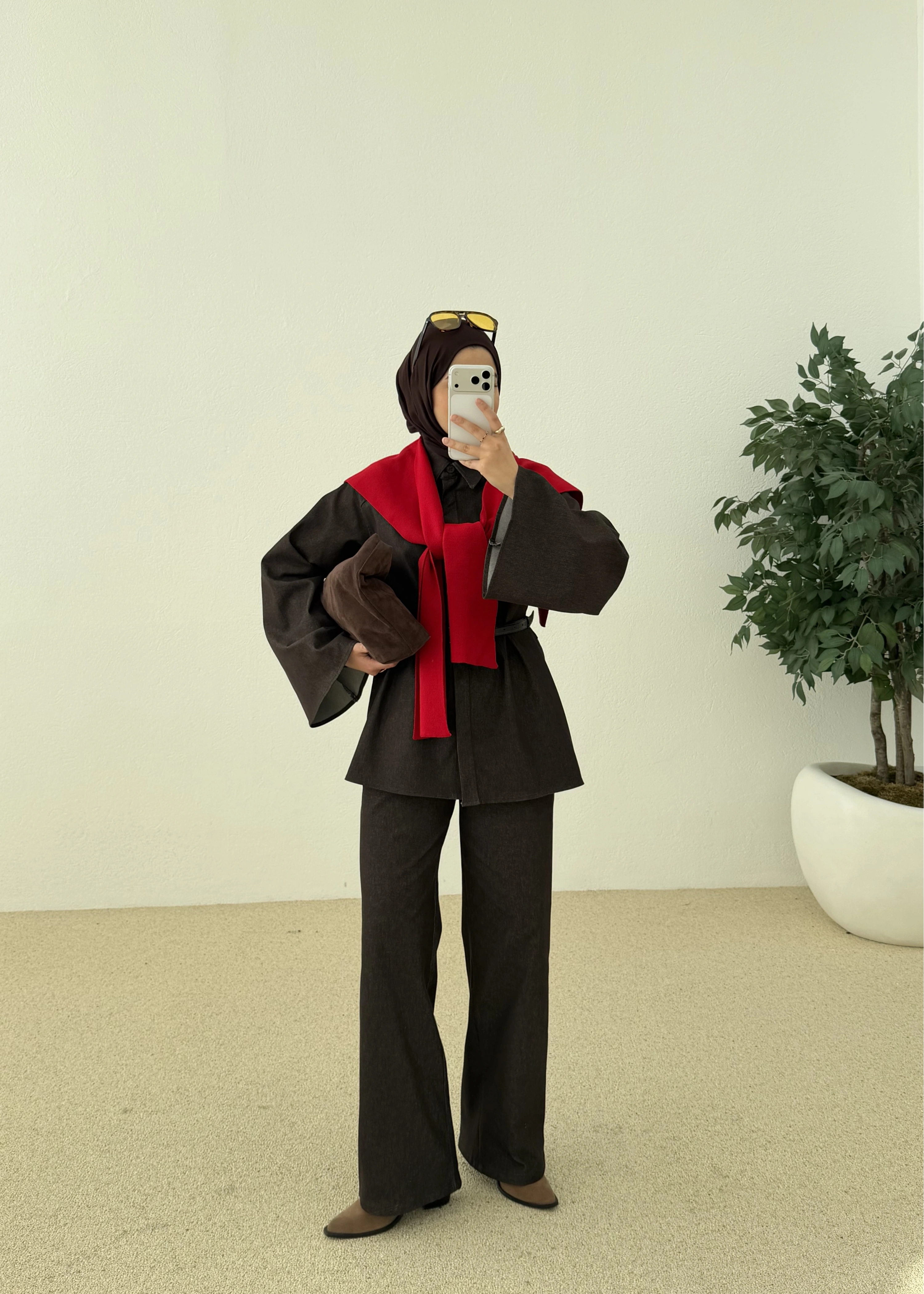 8917 YARASA KOL TUNİK TAKIM KAHVE