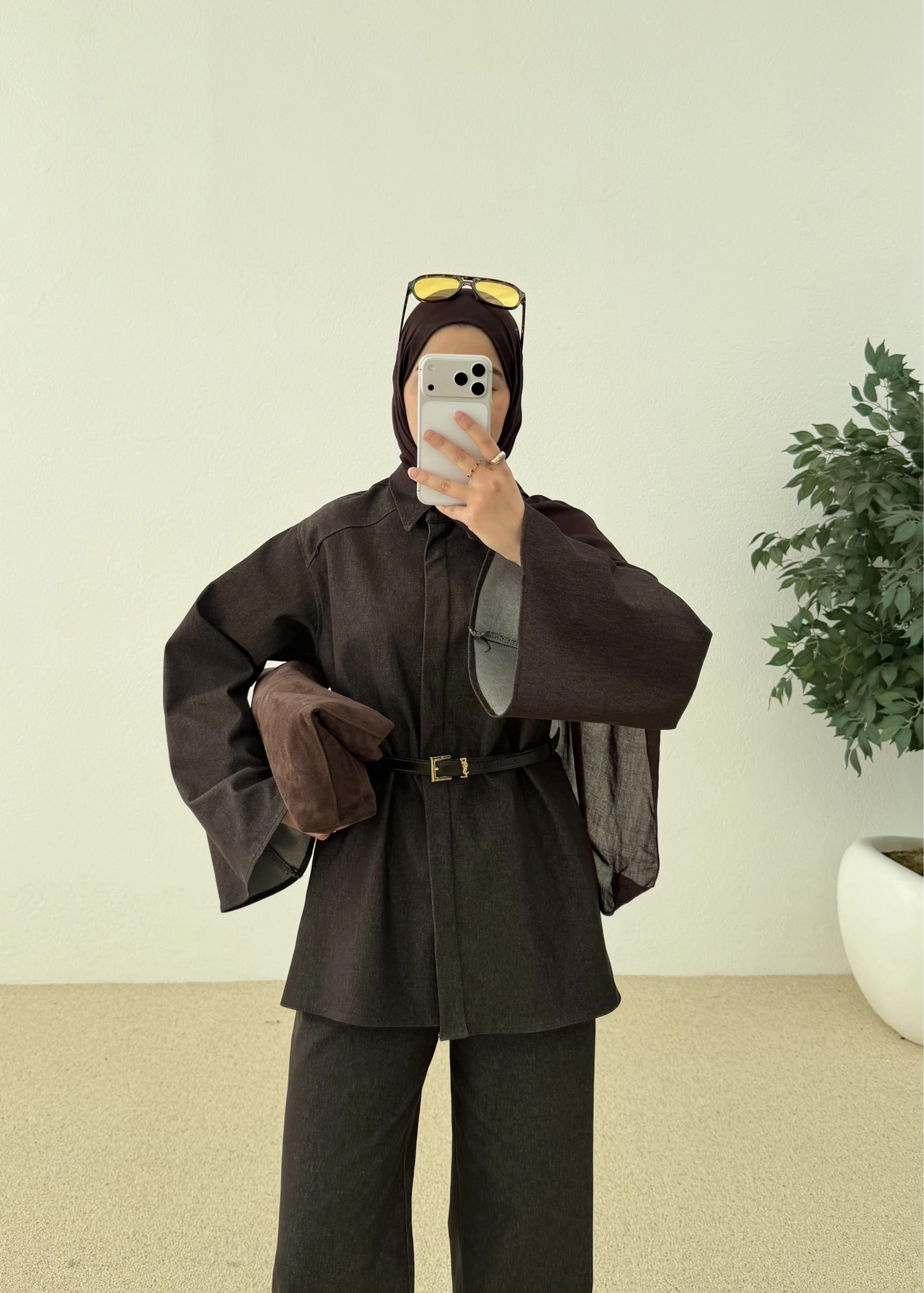 8917 YARASA KOL TUNİK TAKIM KAHVE