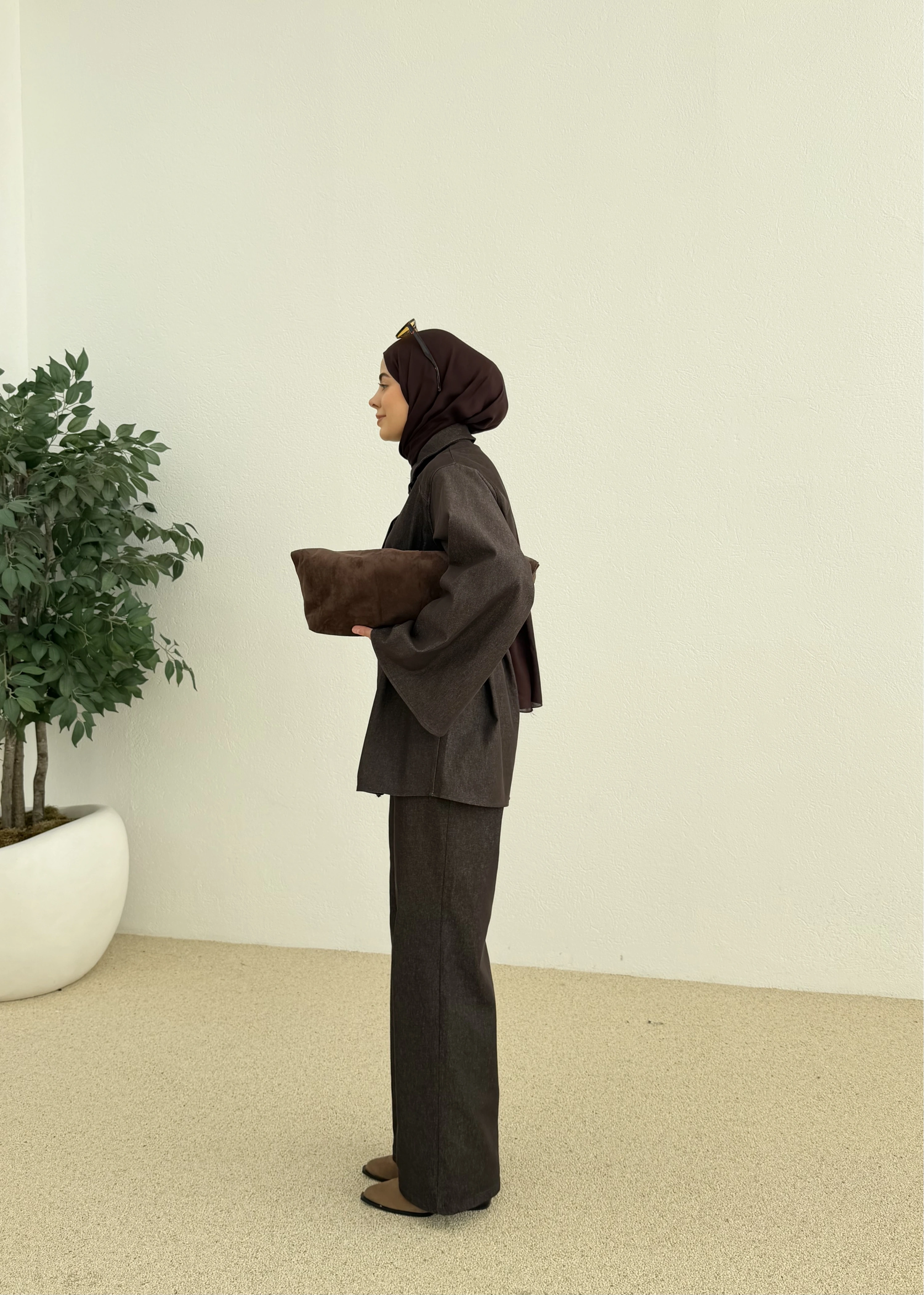 8917 YARASA KOL TUNİK TAKIM KAHVE