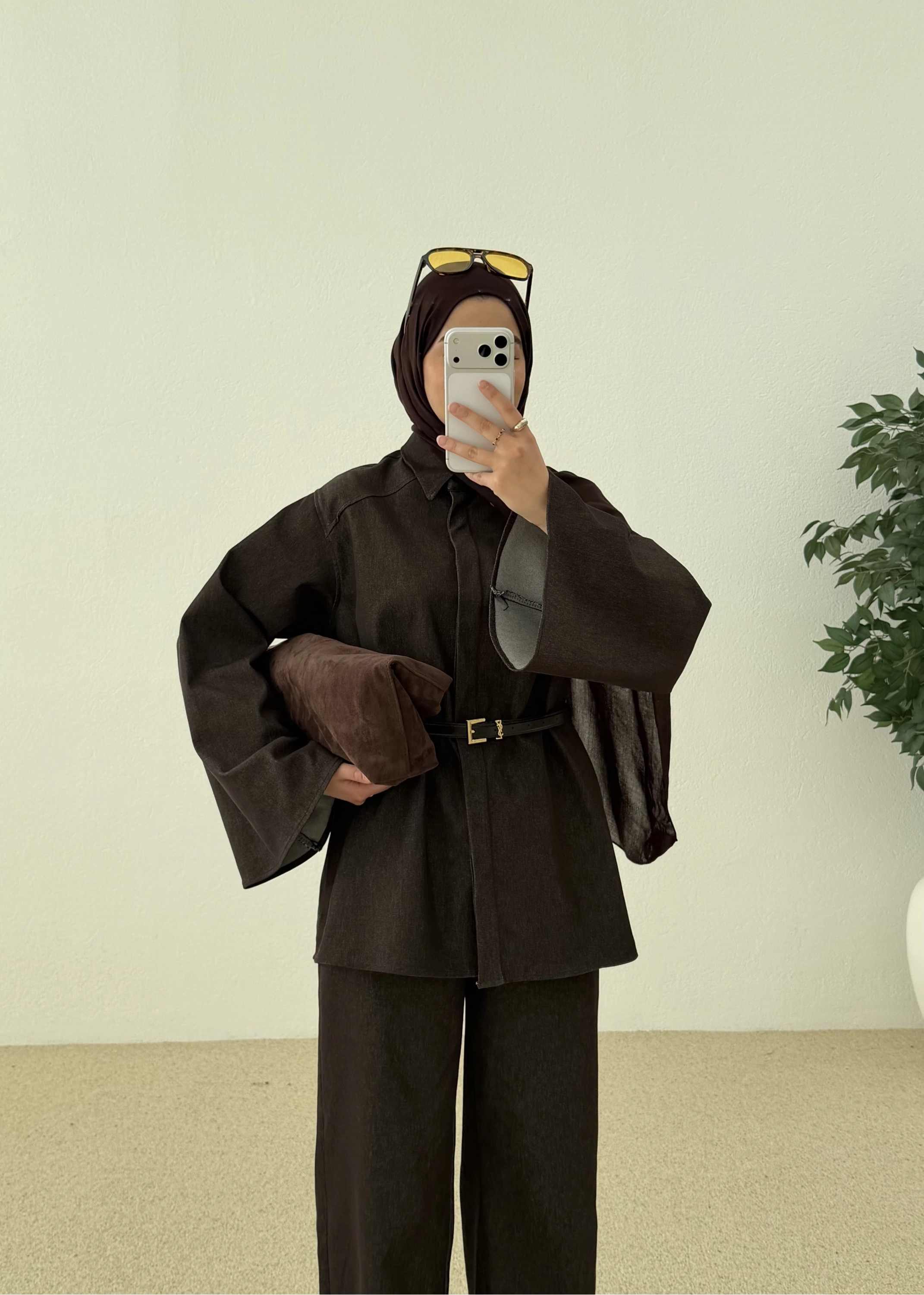 8917 YARASA KOL TUNİK TAKIM KAHVE