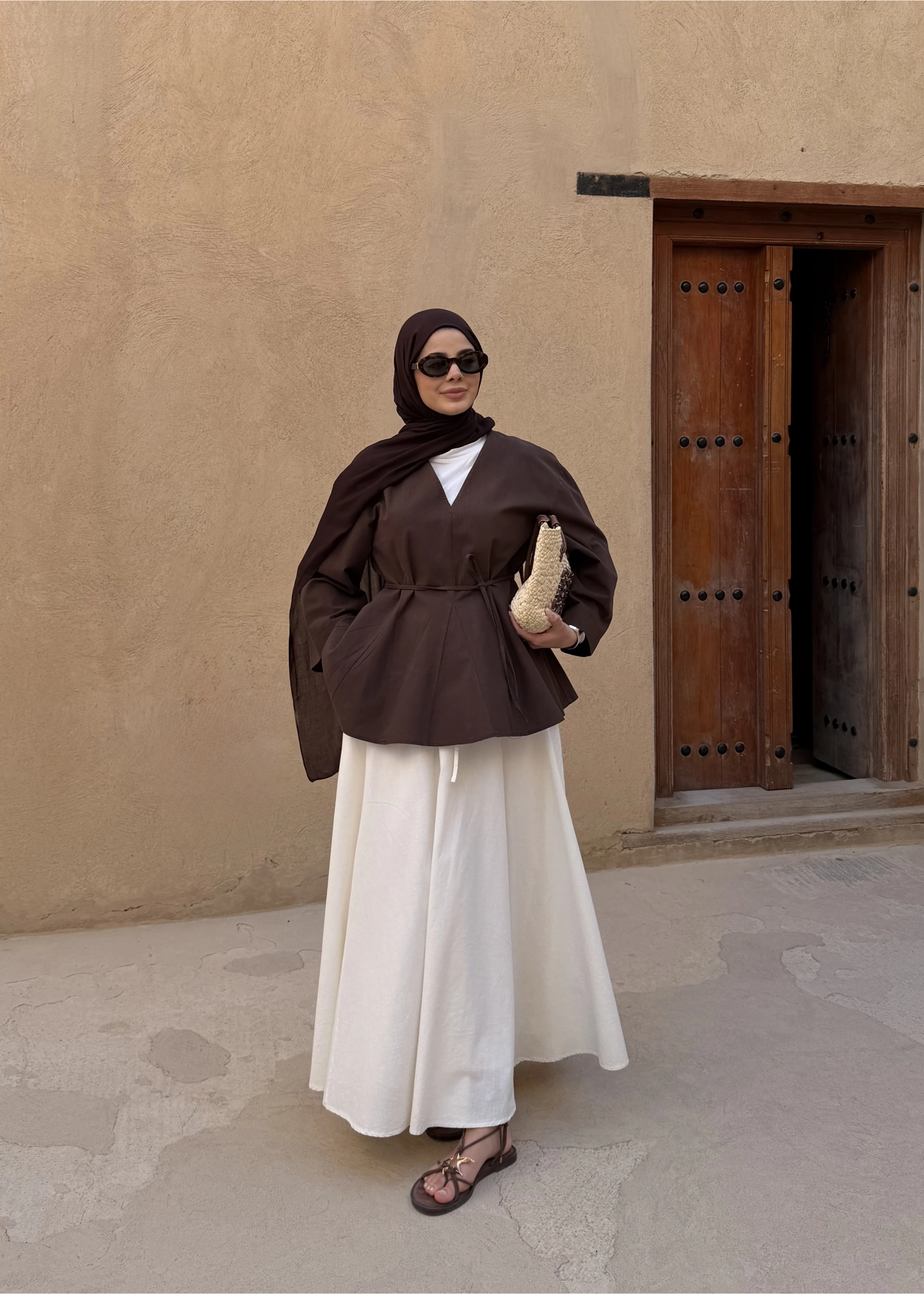 8975 KETEN V YAKA BLUZ !! KAHVE