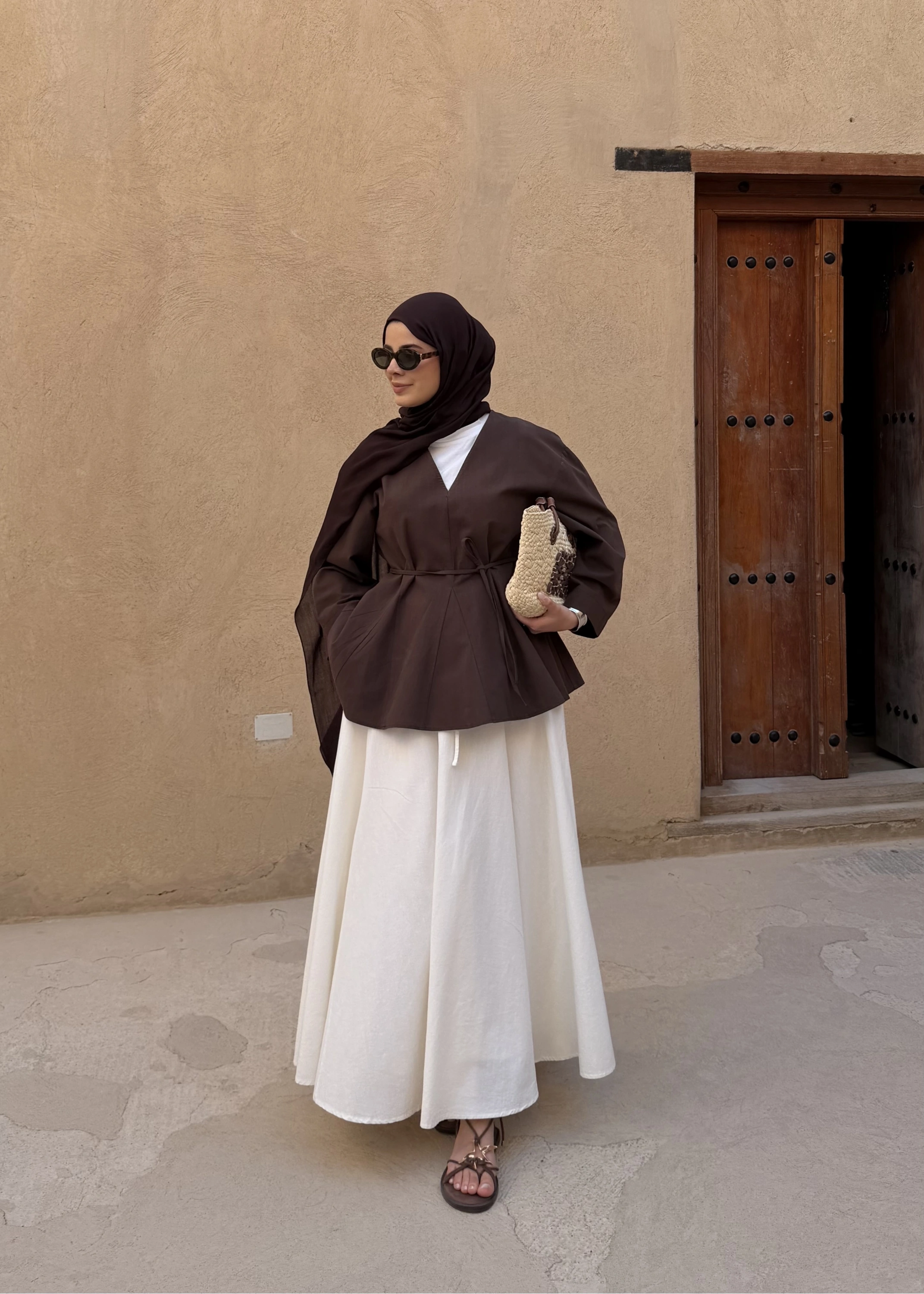 8975 KETEN V YAKA BLUZ !! KAHVE