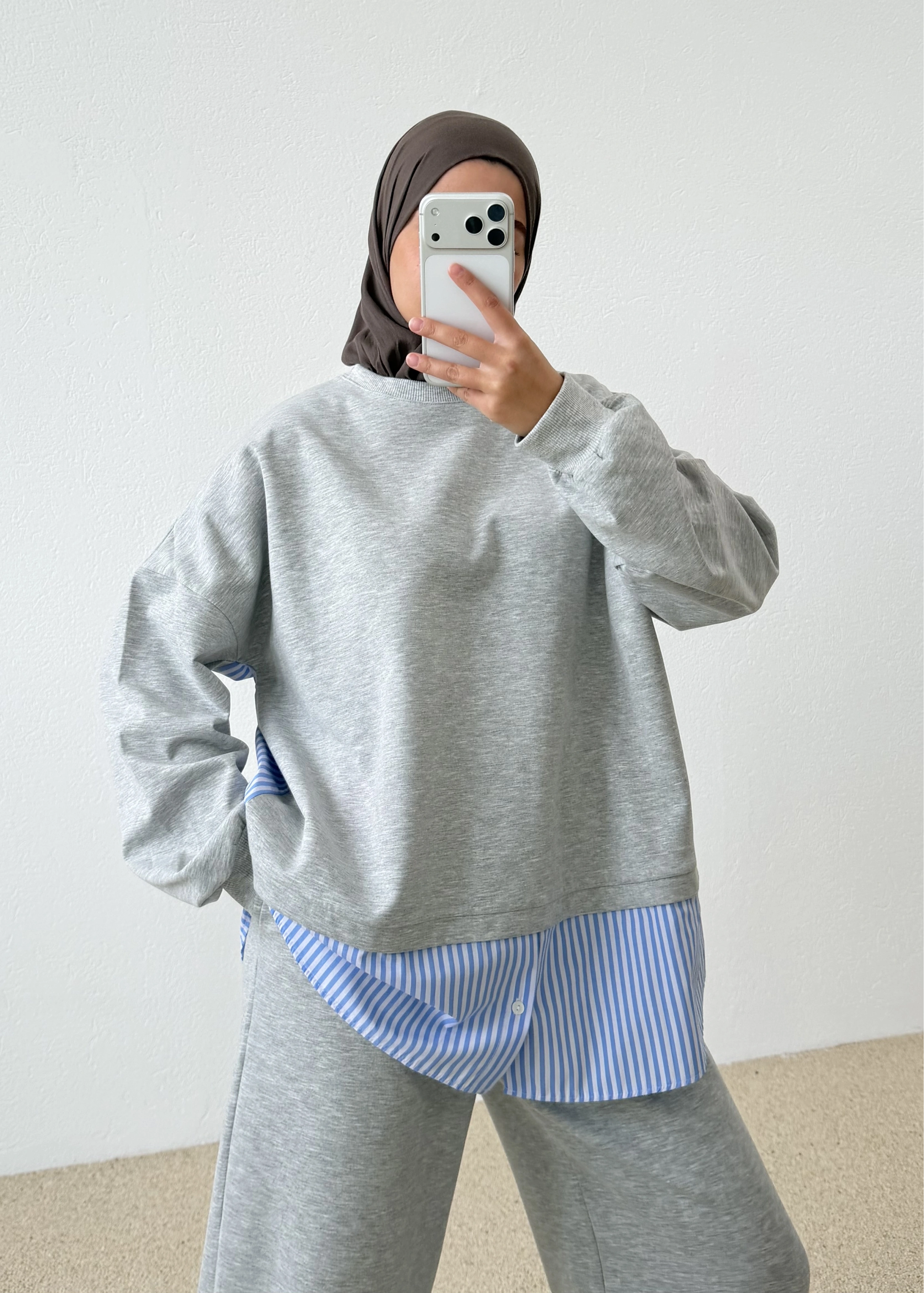 908460 GÖMLEKLİ SWEAT TAKIM GRİ