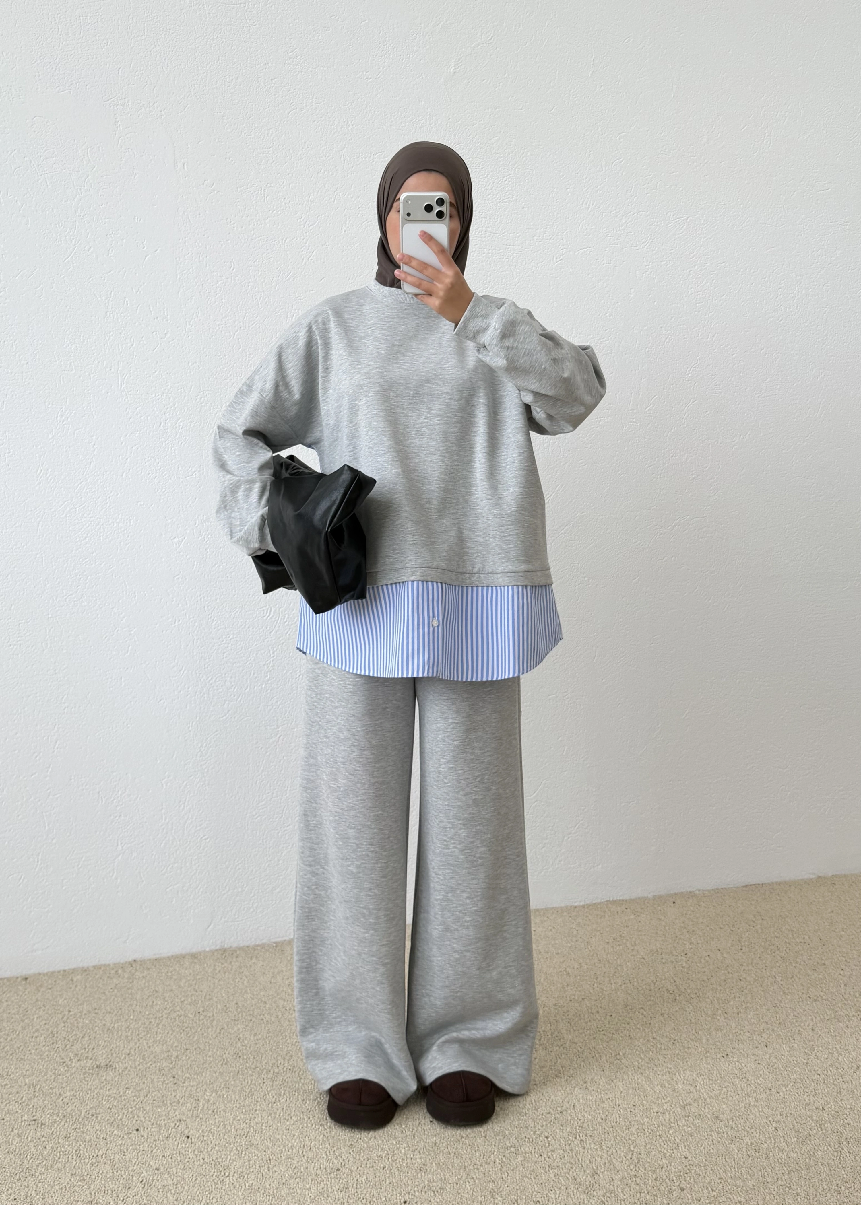 908460 GÖMLEKLİ SWEAT TAKIM GRİ