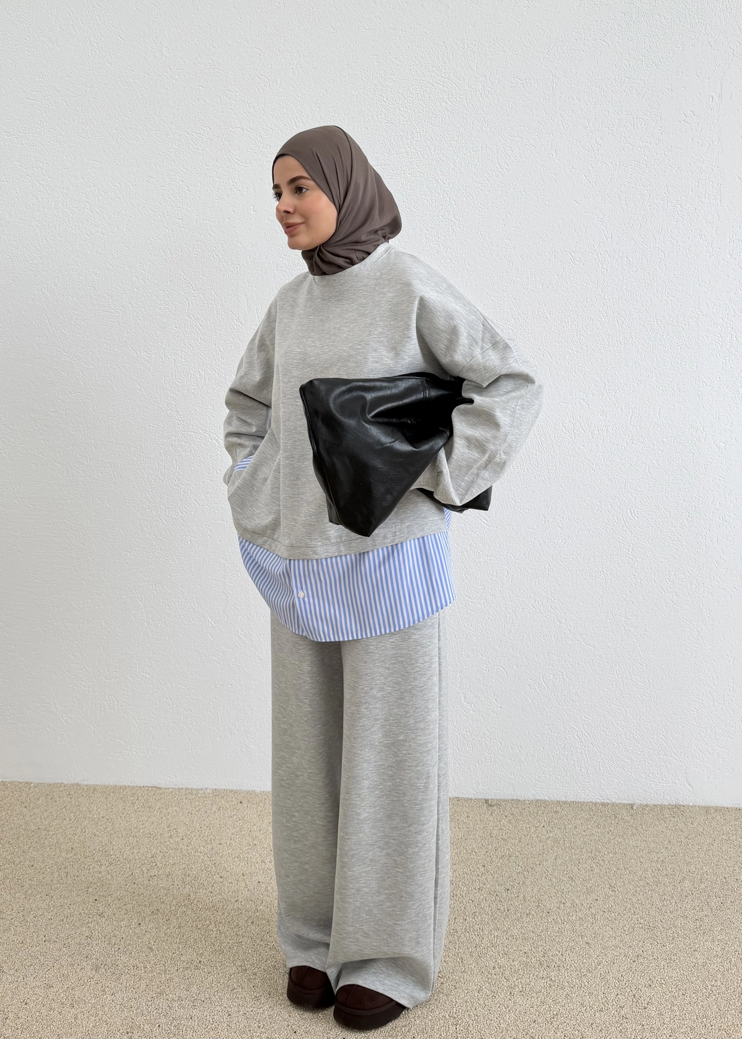 908460 GÖMLEKLİ SWEAT TAKIM GRİ