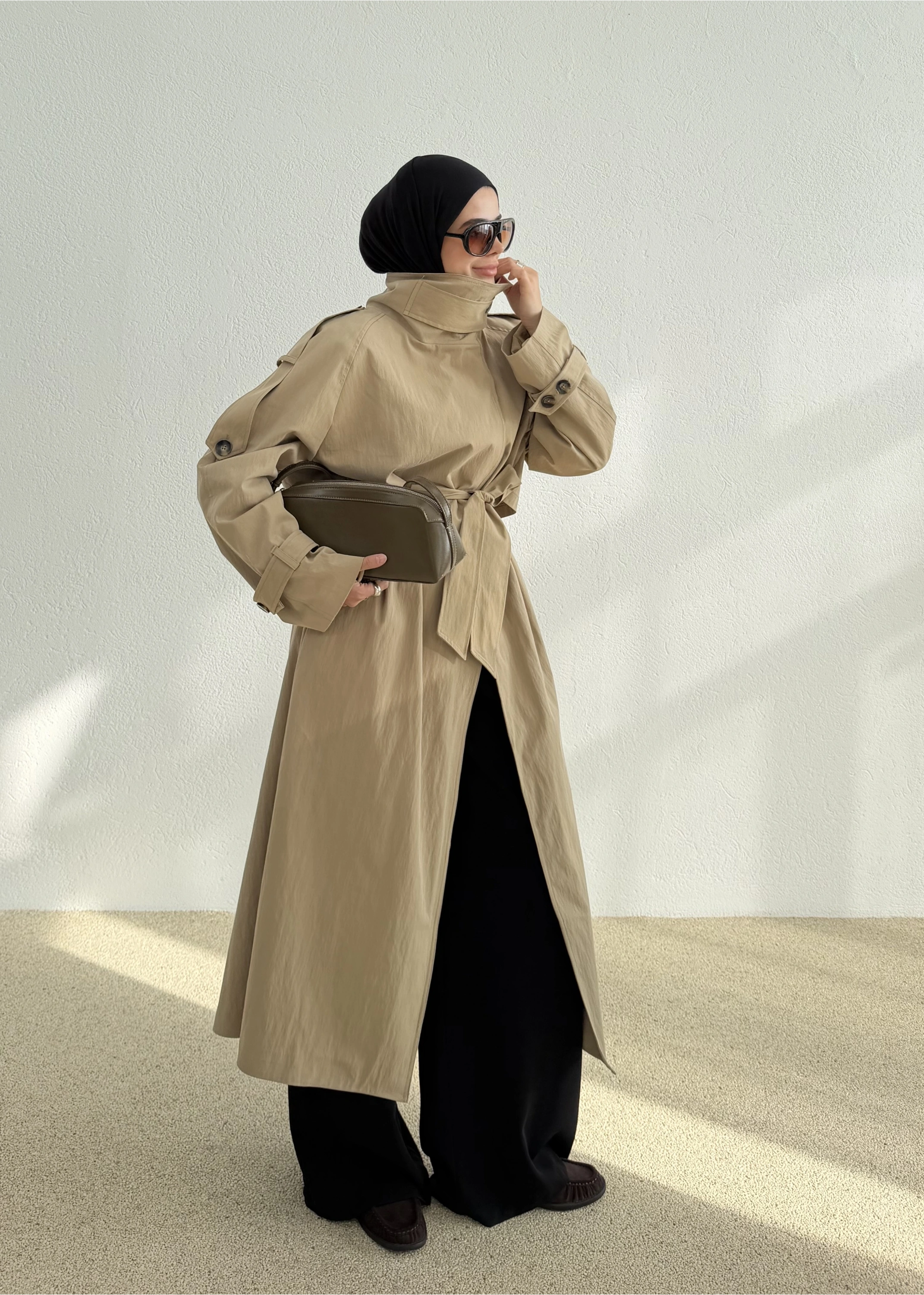 9781 SELECTİON - UZUN PREMİUM OVERSİZE TRENÇKOT TAŞ