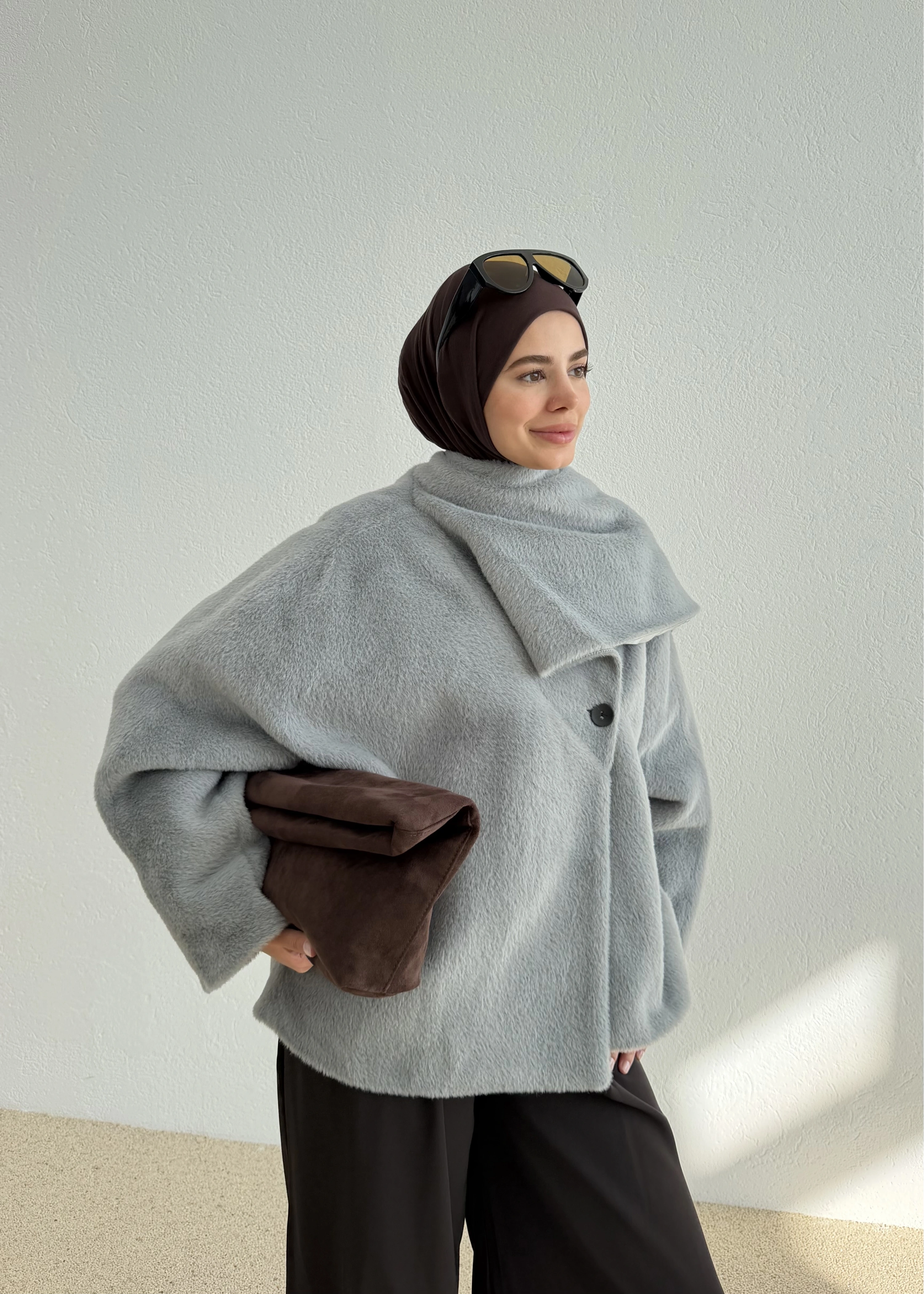 ANGORA PREMİUM ŞAL KABAN BUZGRİ