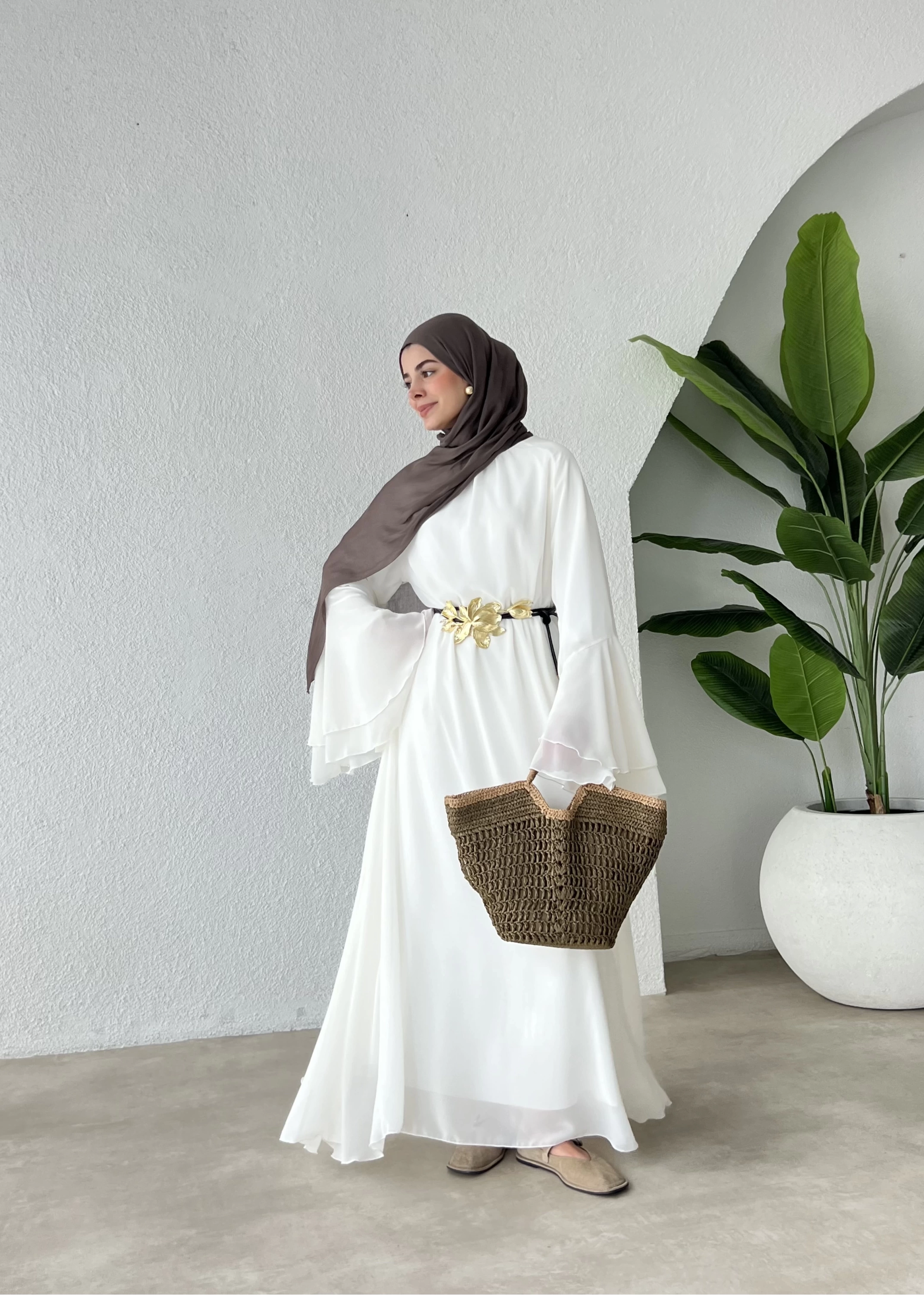 ARABİC ŞİFON ASTARLI H&M ELBİSE beyaz