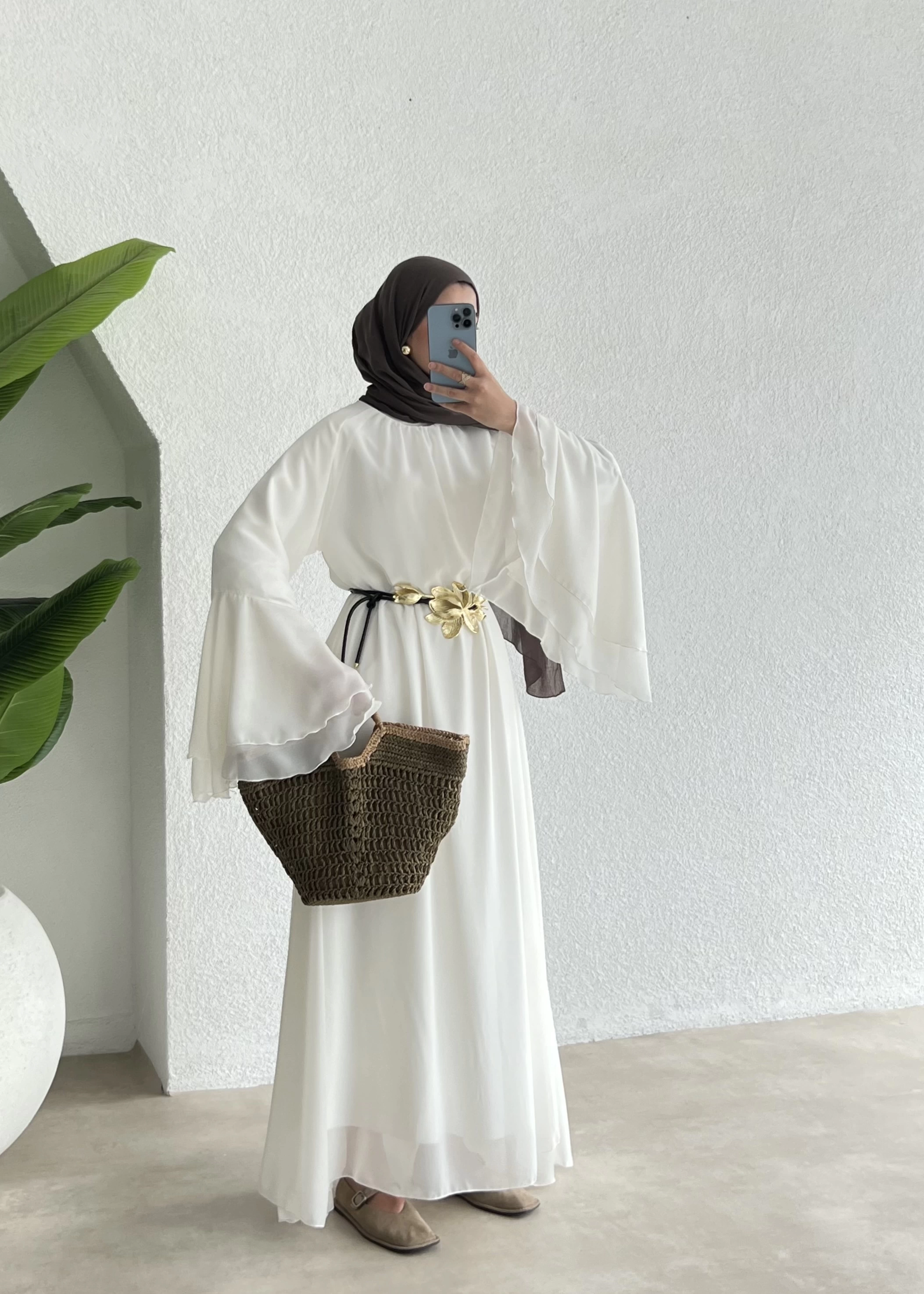 ARABİC ŞİFON ASTARLI H&M ELBİSE beyaz