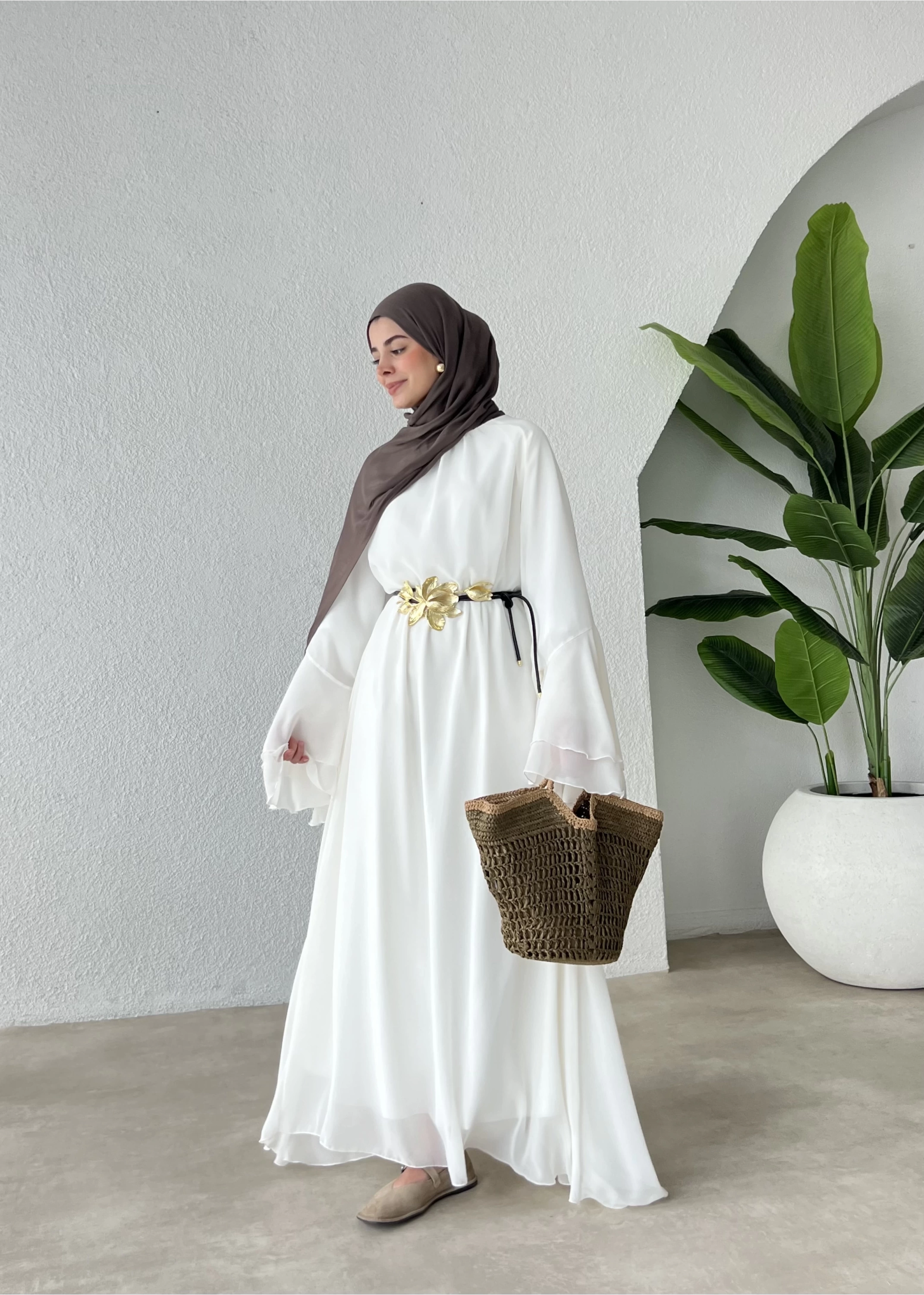 ARABİC ŞİFON ASTARLI H&M ELBİSE beyaz