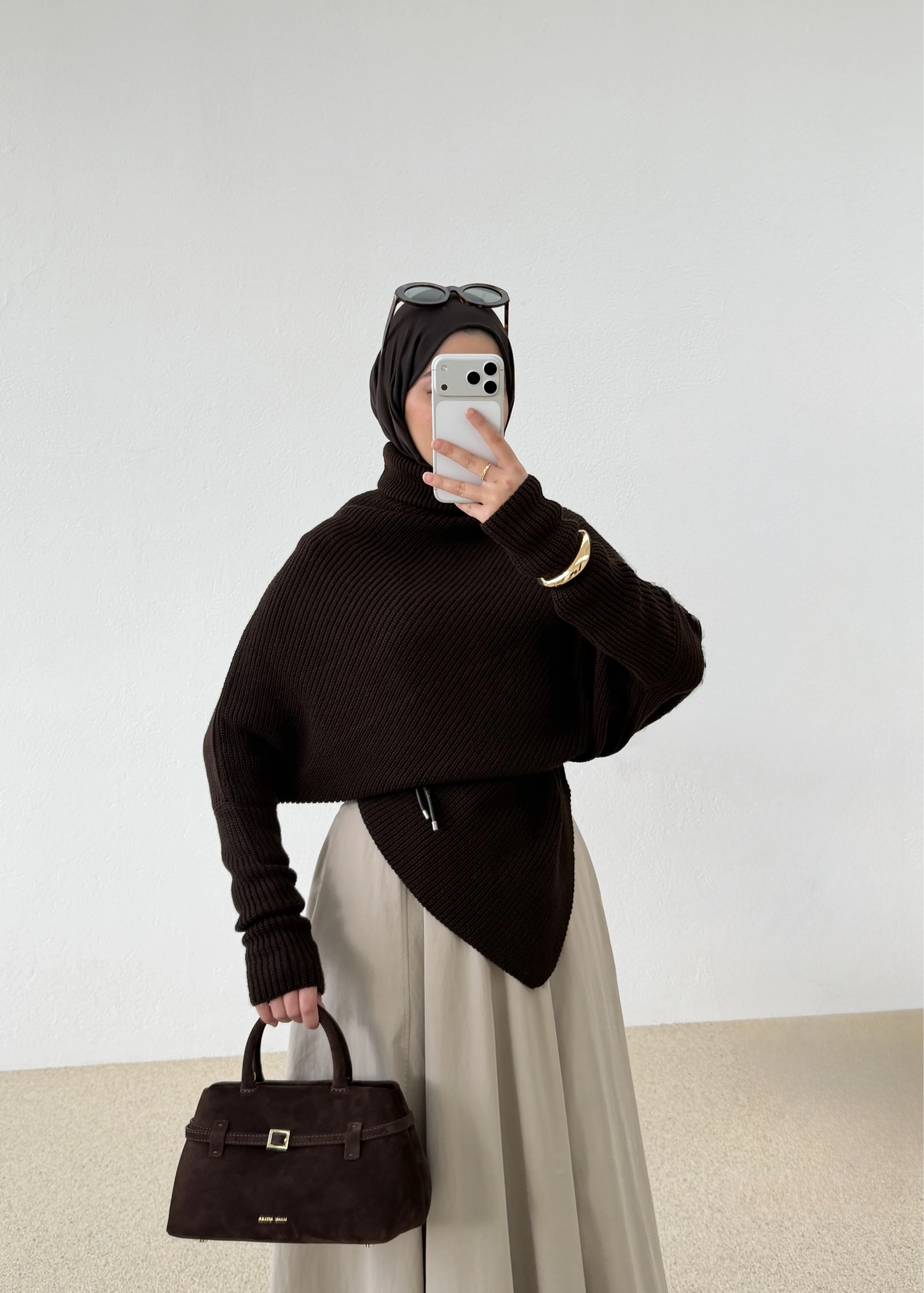 BOĞAZLI ASİMETERİK KAZAK kahve