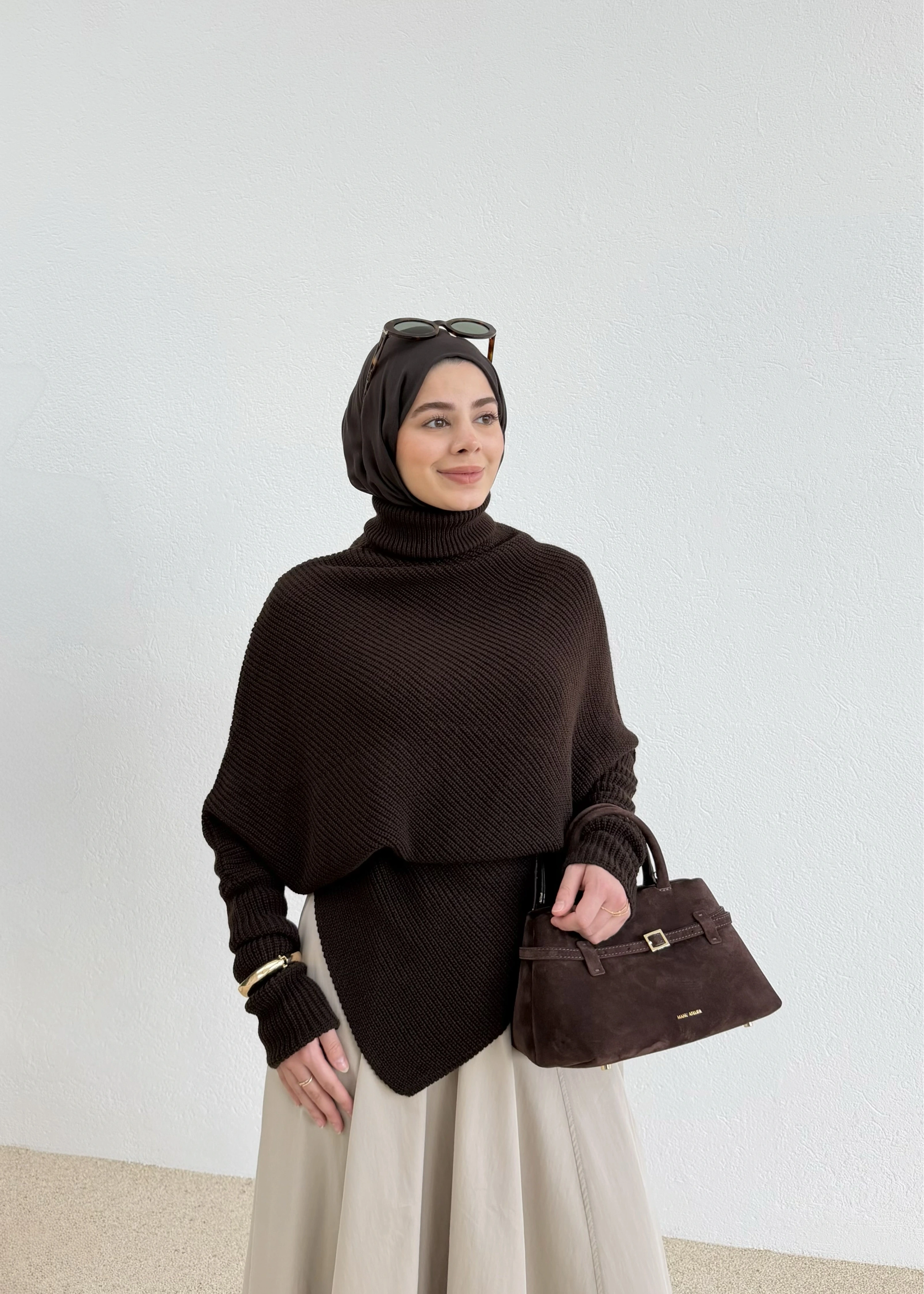 BOĞAZLI ASİMETERİK KAZAK kahve