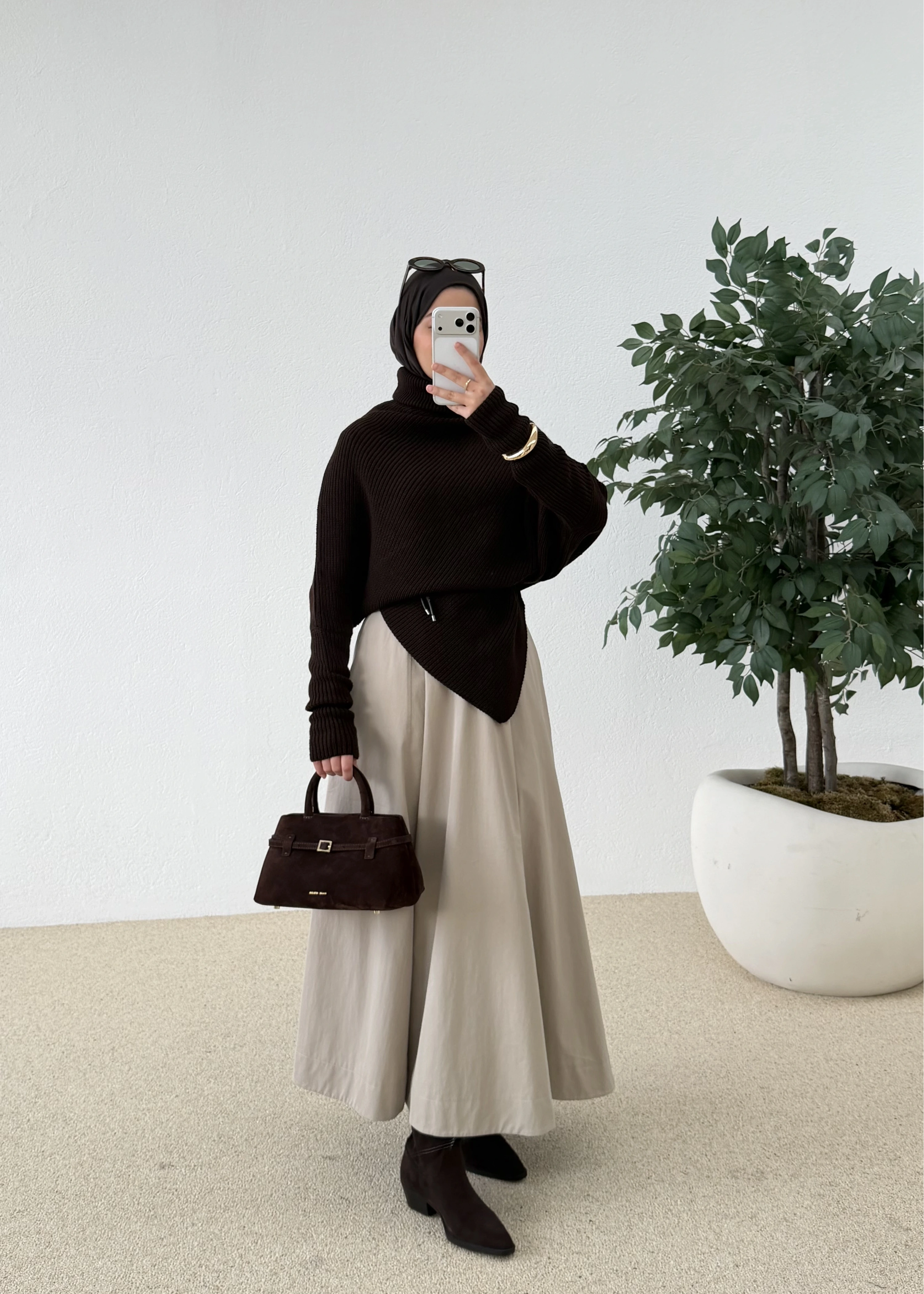 BOĞAZLI ASİMETERİK KAZAK kahve