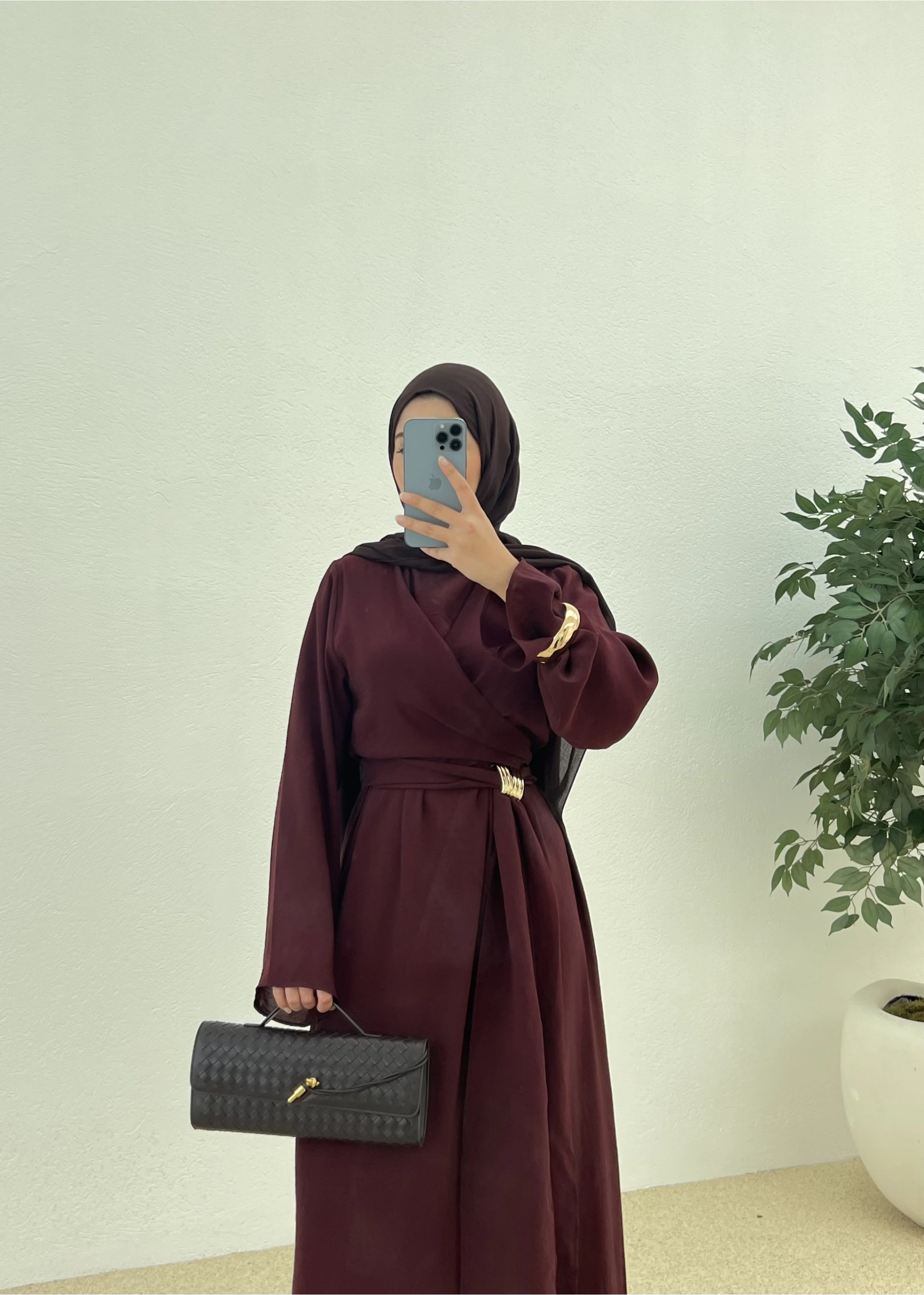BROŞLU ARABİK ELBİSE bordo