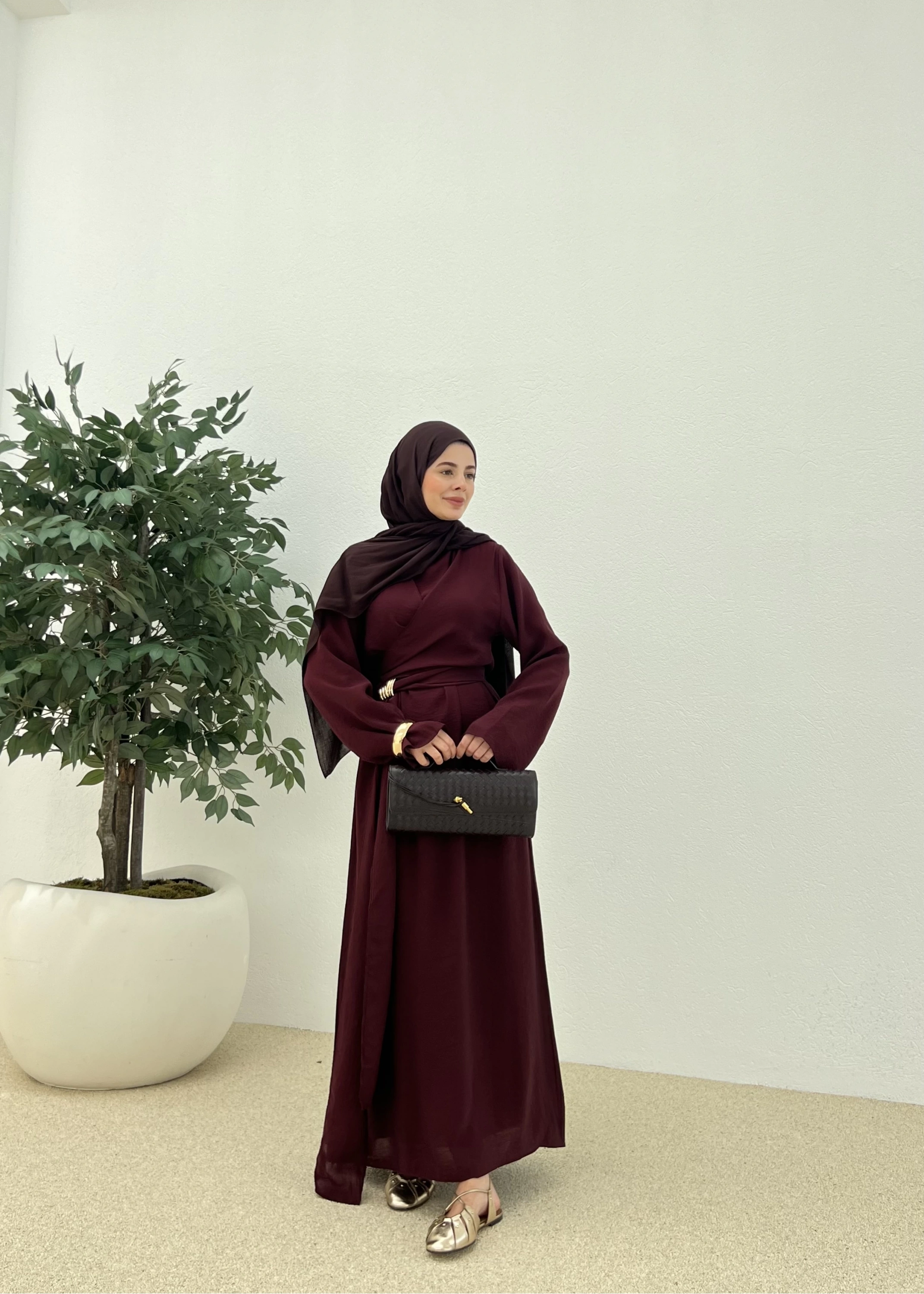 BROŞLU ARABİK ELBİSE bordo