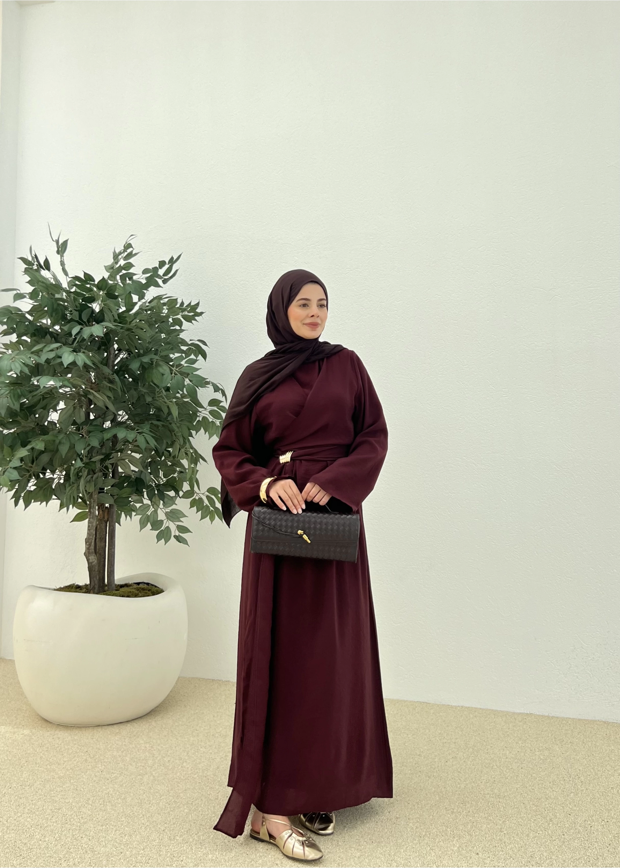 BROŞLU ARABİK ELBİSE bordo