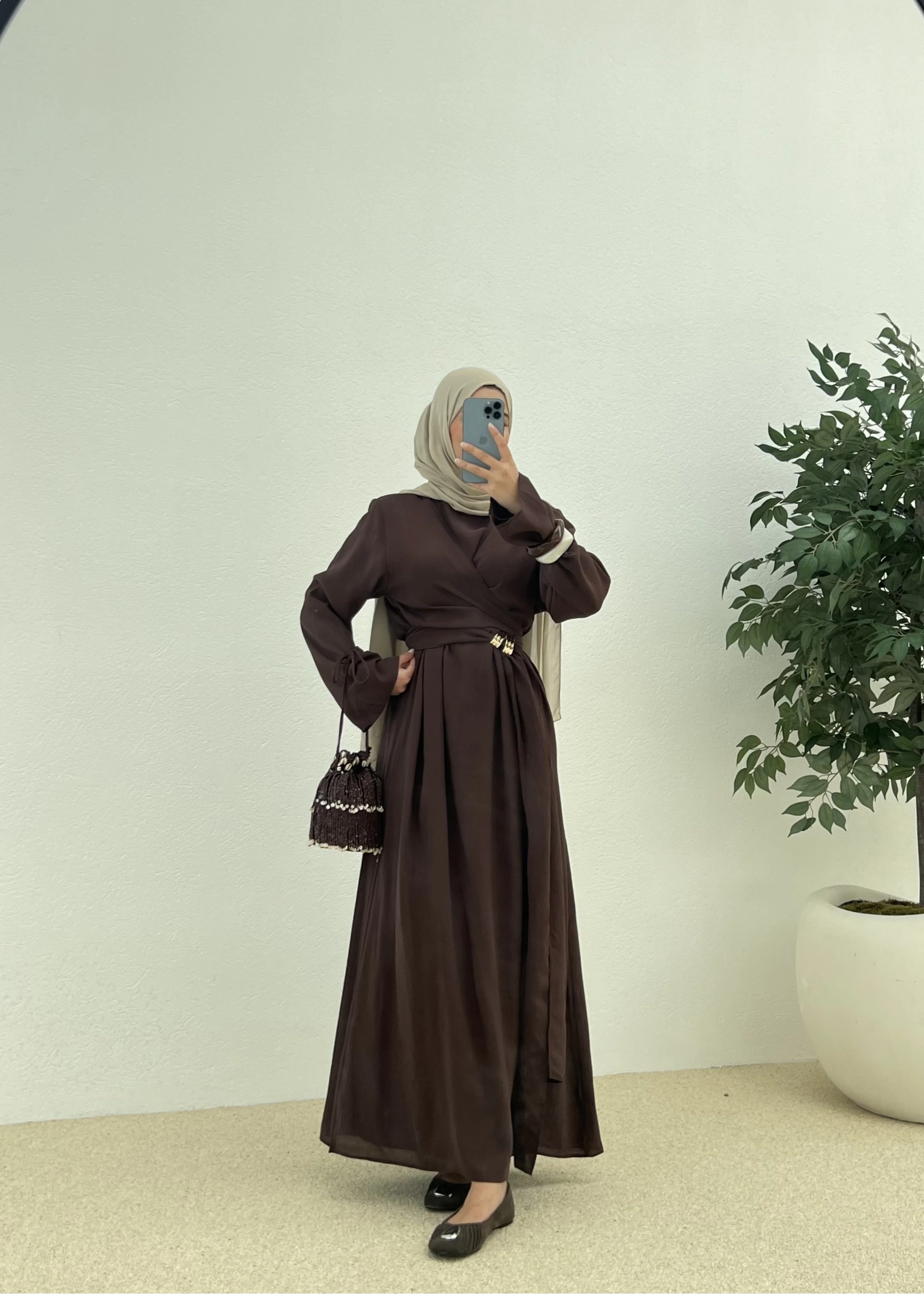 BROŞLU ARABİK ELBİSE kahve
