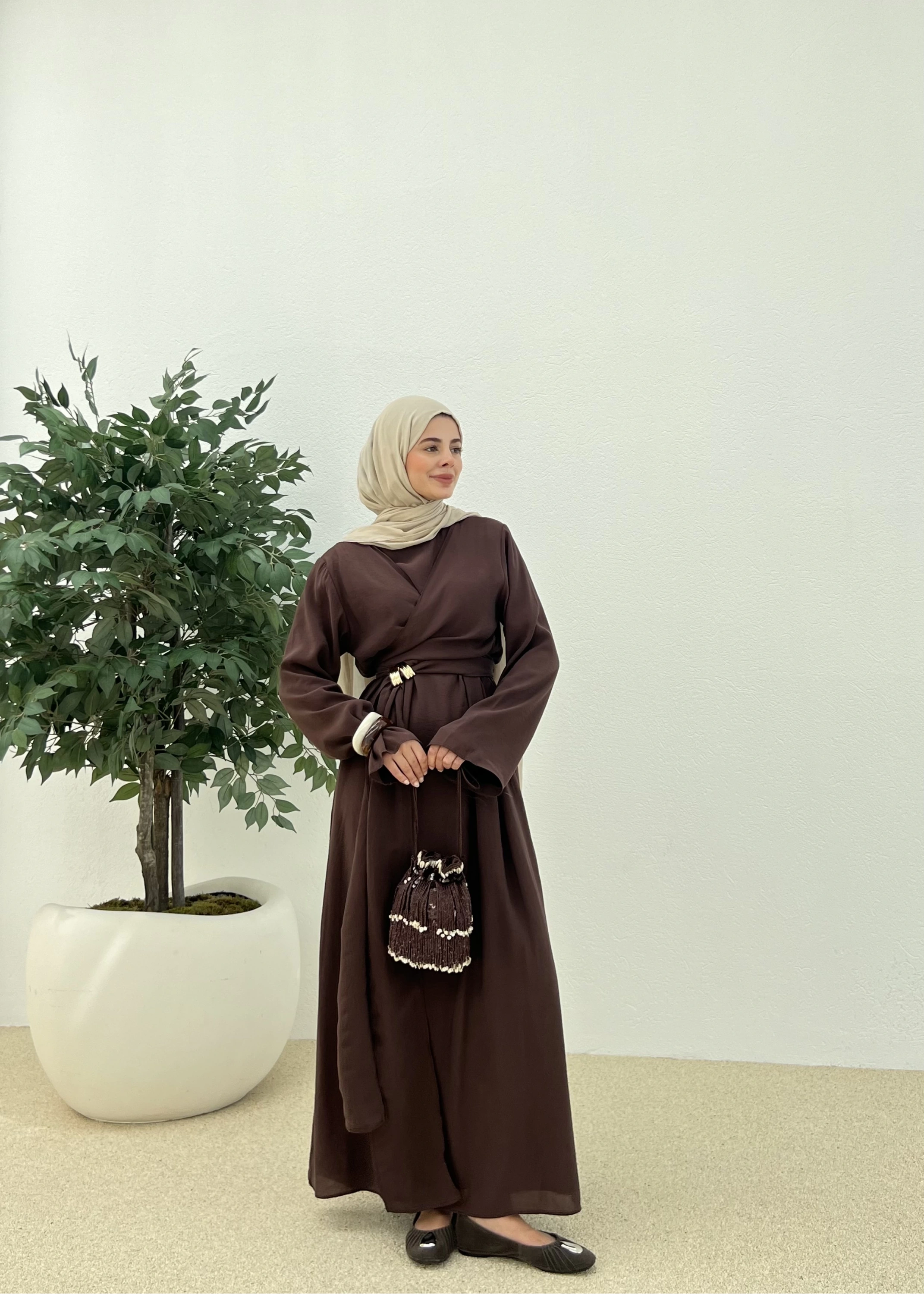 BROŞLU ARABİK ELBİSE kahve