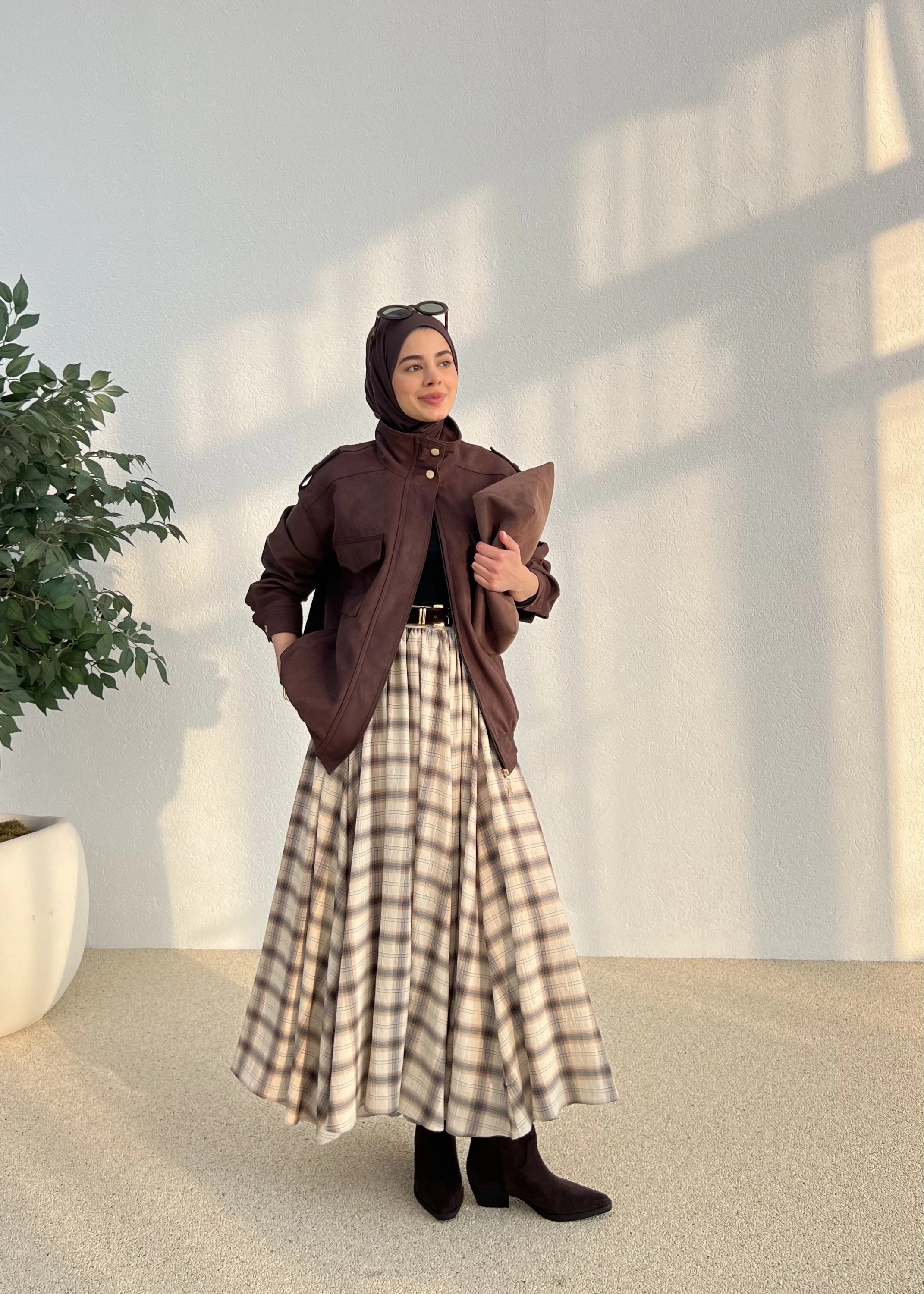 CEPLİ SÜET CEKET ACI KAHVE