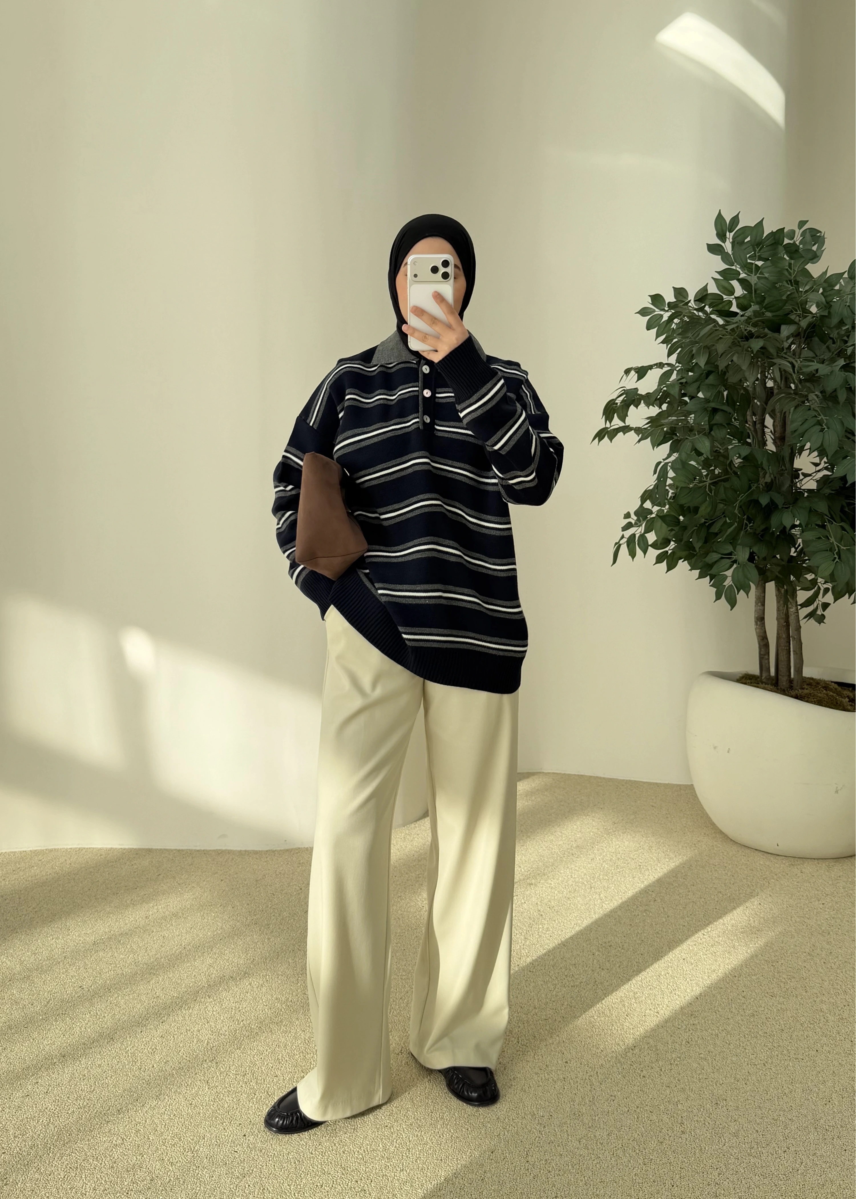 ÇİZGİLİ TRİKO KAZAK lacivert