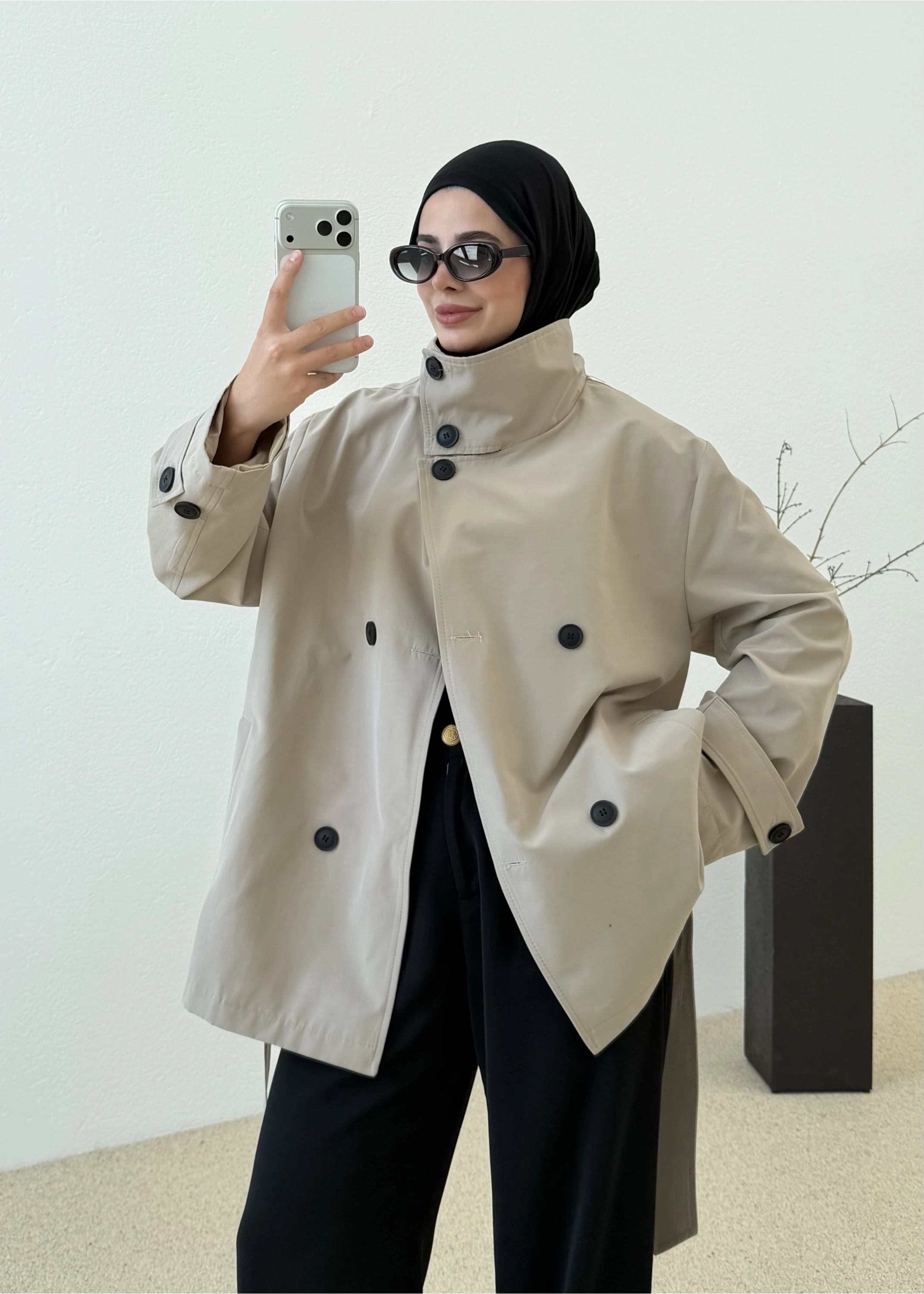 COTON MEVSİMLİK DİK YAKA TRENÇ TAŞ