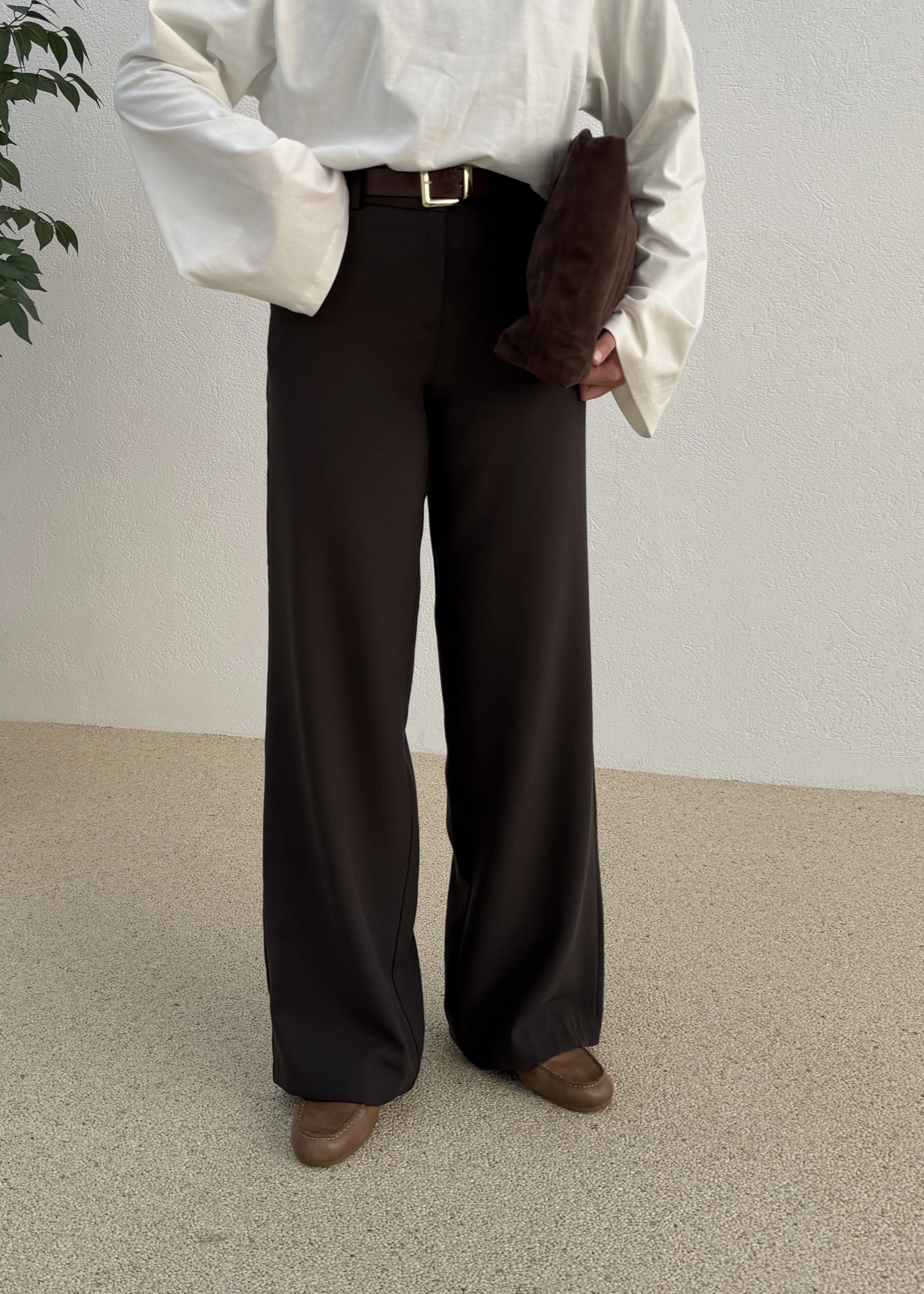 DERİ KEMERLİ PALAZZO koyukahve