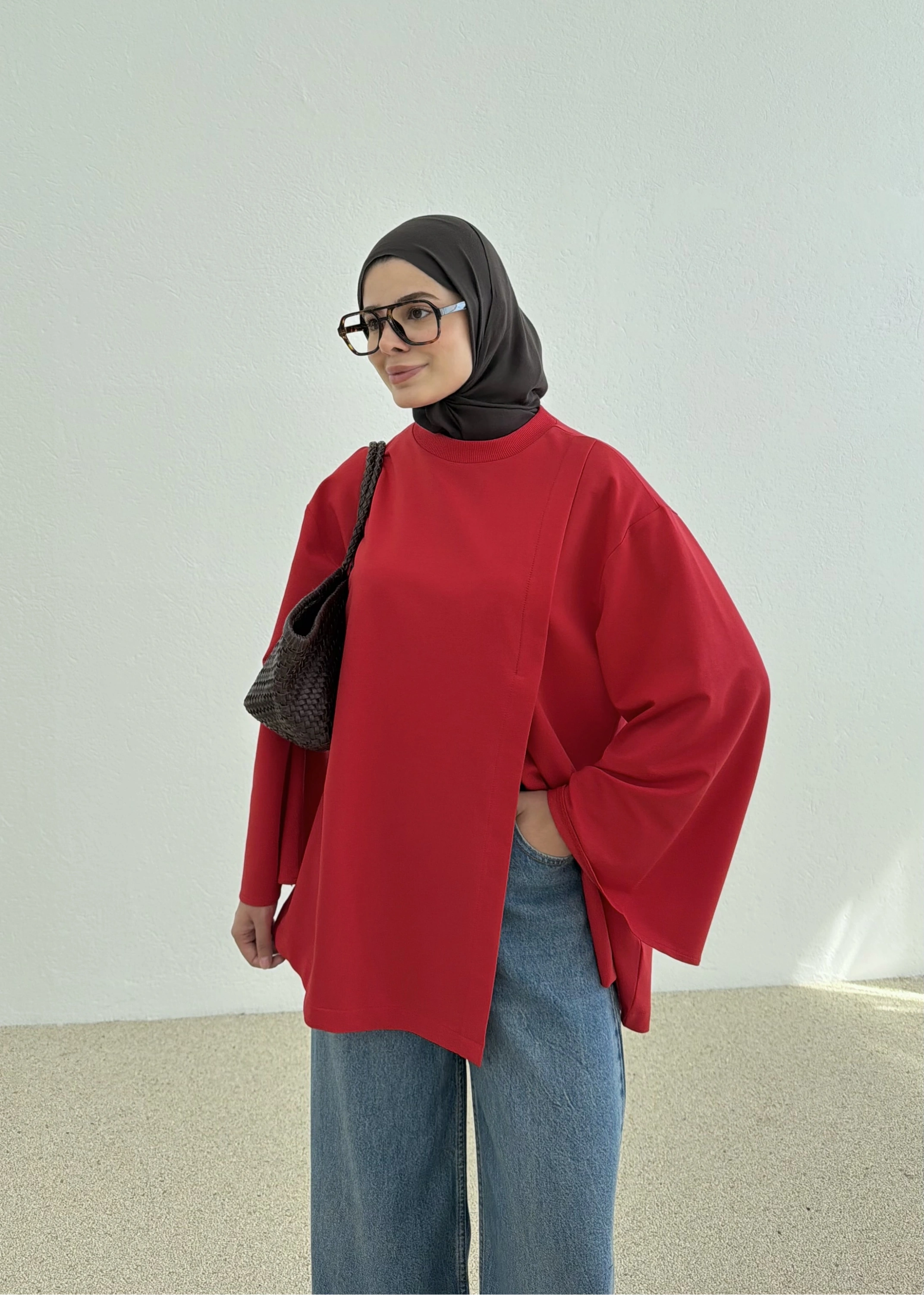 DERİN YIRTMAÇ SWEAT BLUZ kırmızı