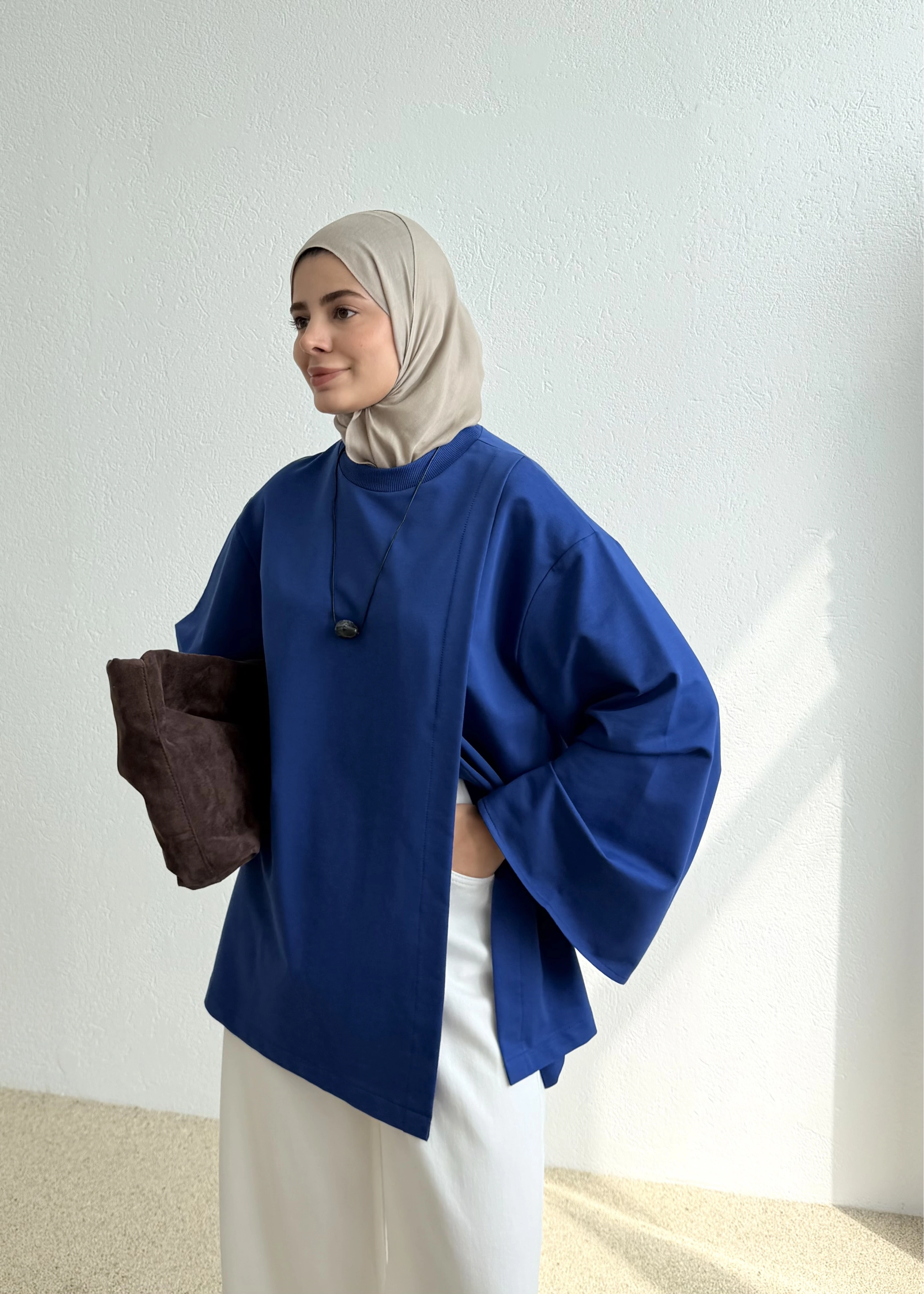 DERİN YIRTMAÇ SWEAT BLUZ mavi