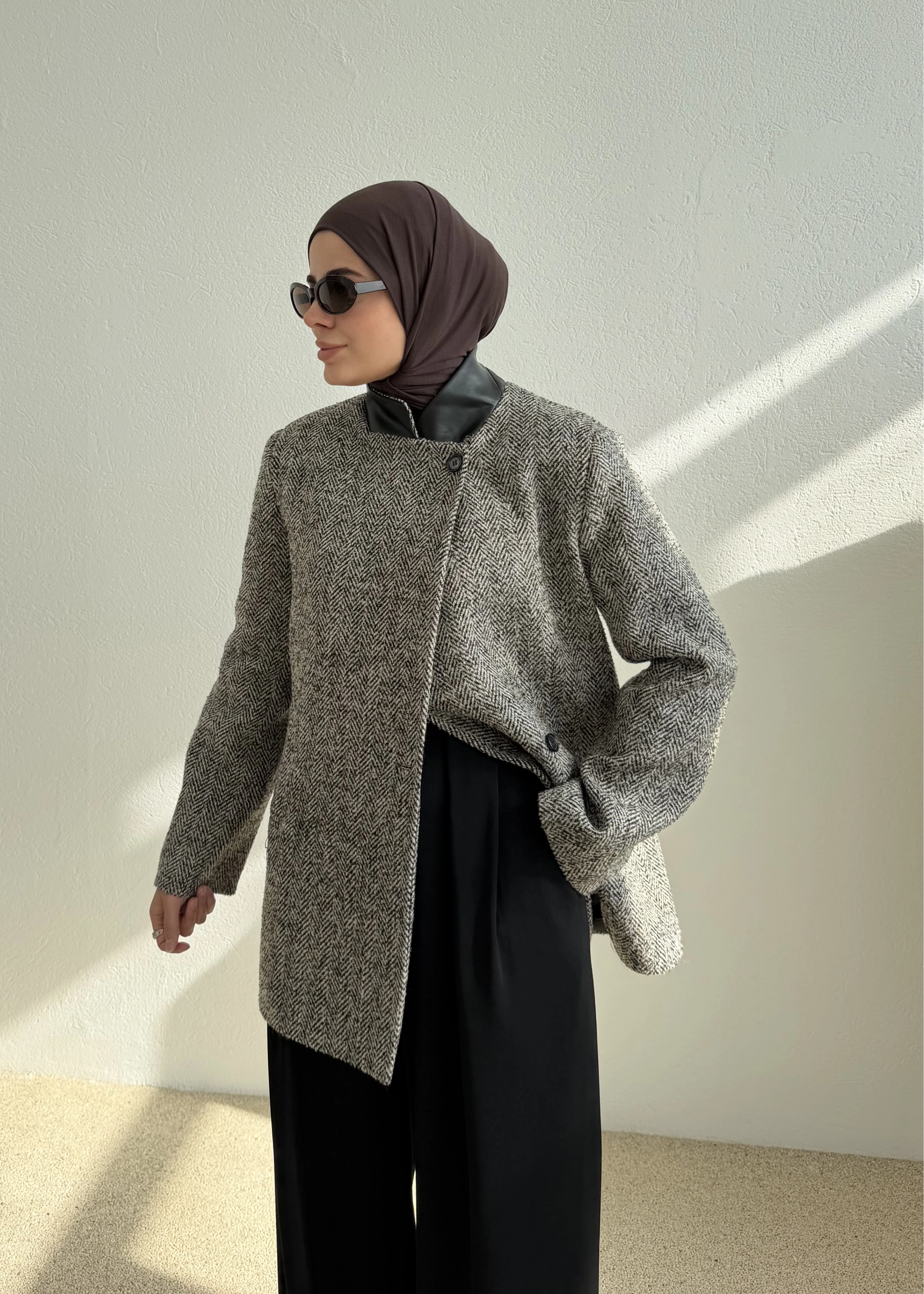 DESENLİ TEK DÜĞME KABAN CEKET