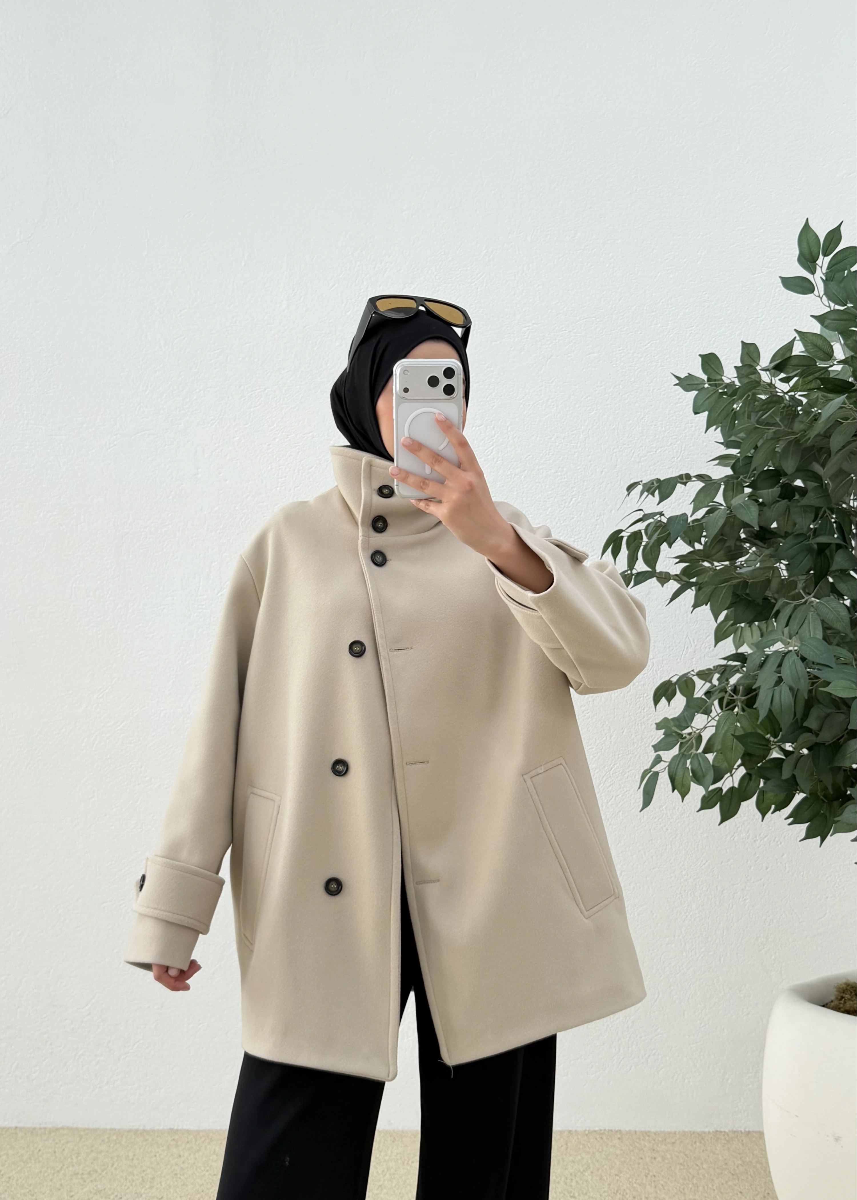 DİK YAKA KAŞE KABAN bej