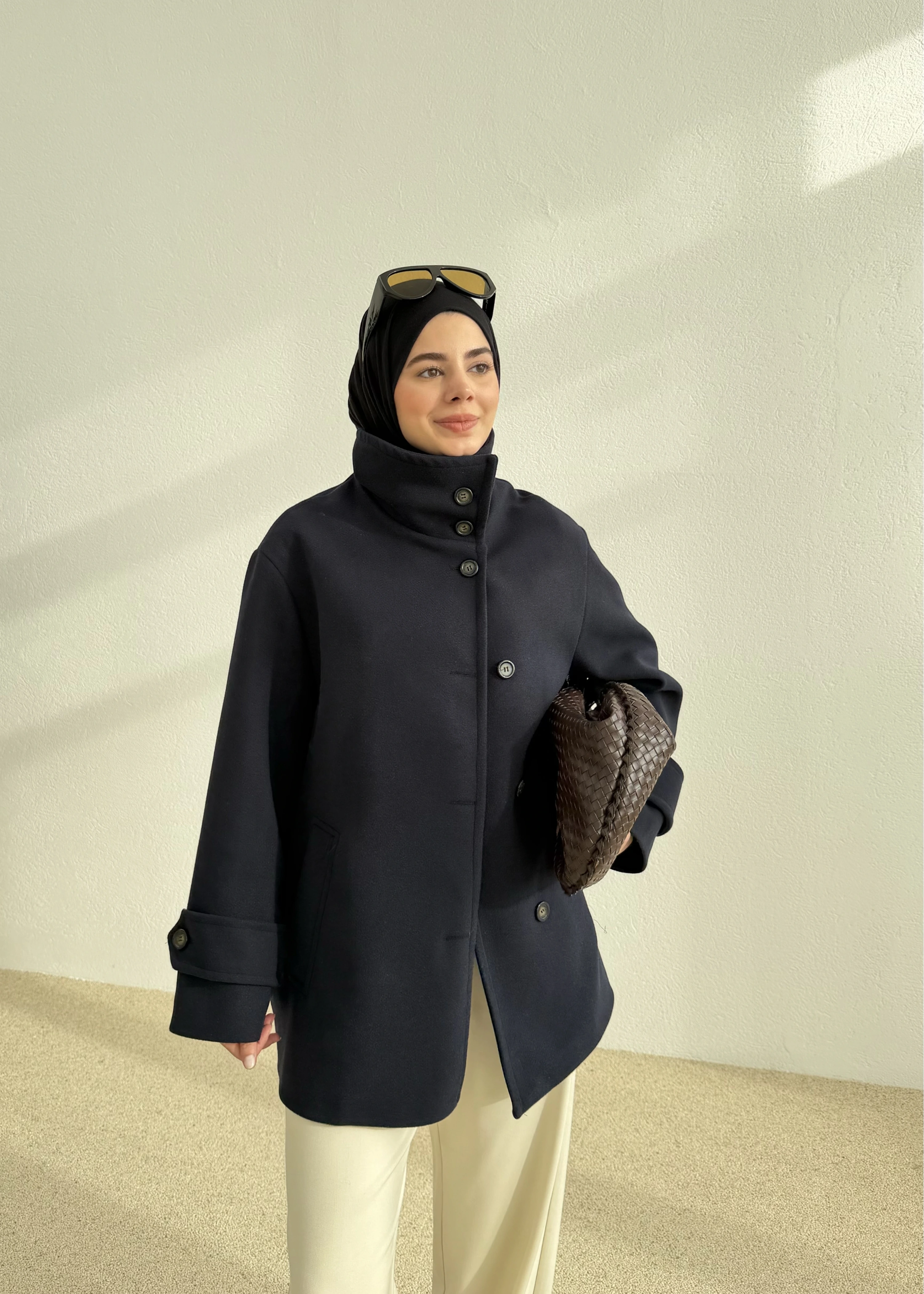 DİK YAKA KAŞE KABAN lacivert