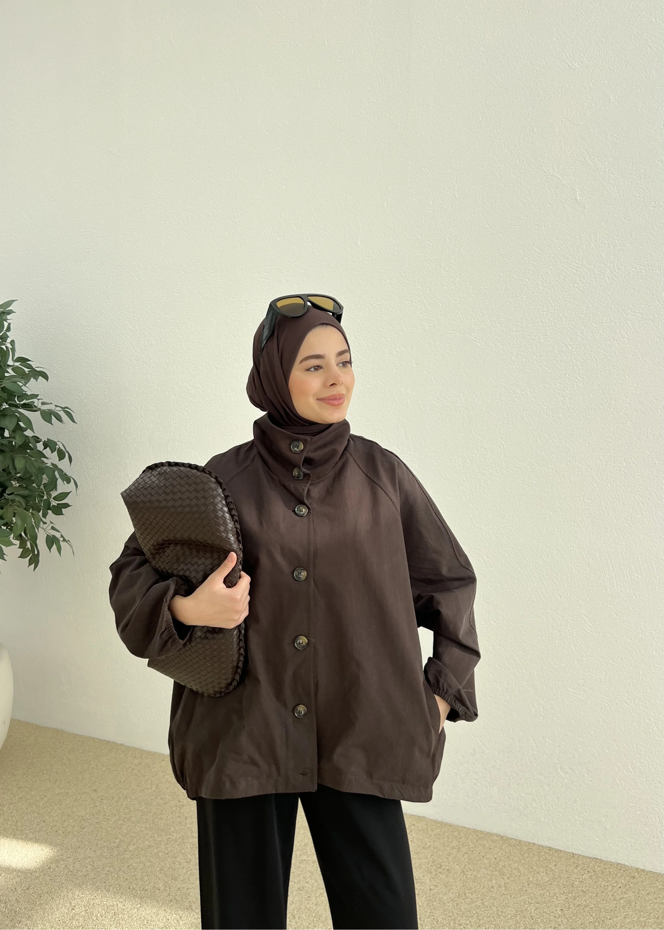 Dık yaka TRENÇKOT mng kahve