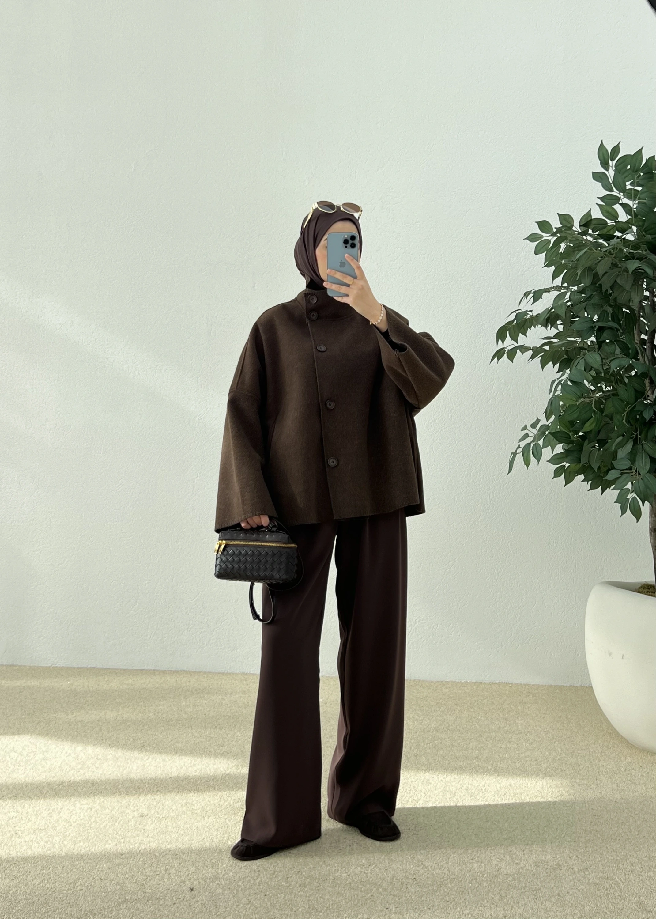 DİKİŞLİ DİK YAKA KABAN kahve