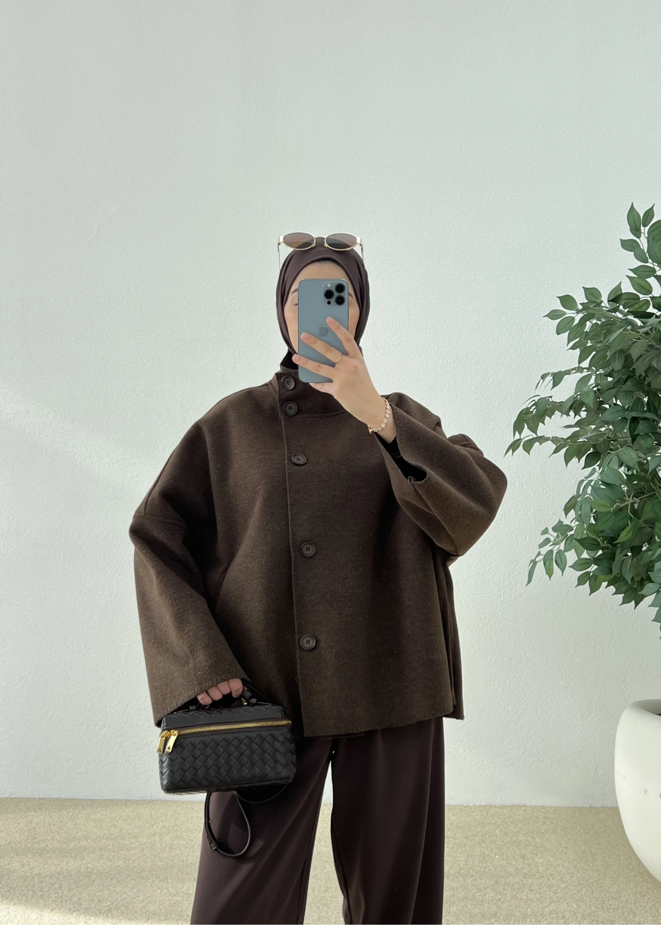 DİKİŞLİ DİK YAKA KABAN kahve