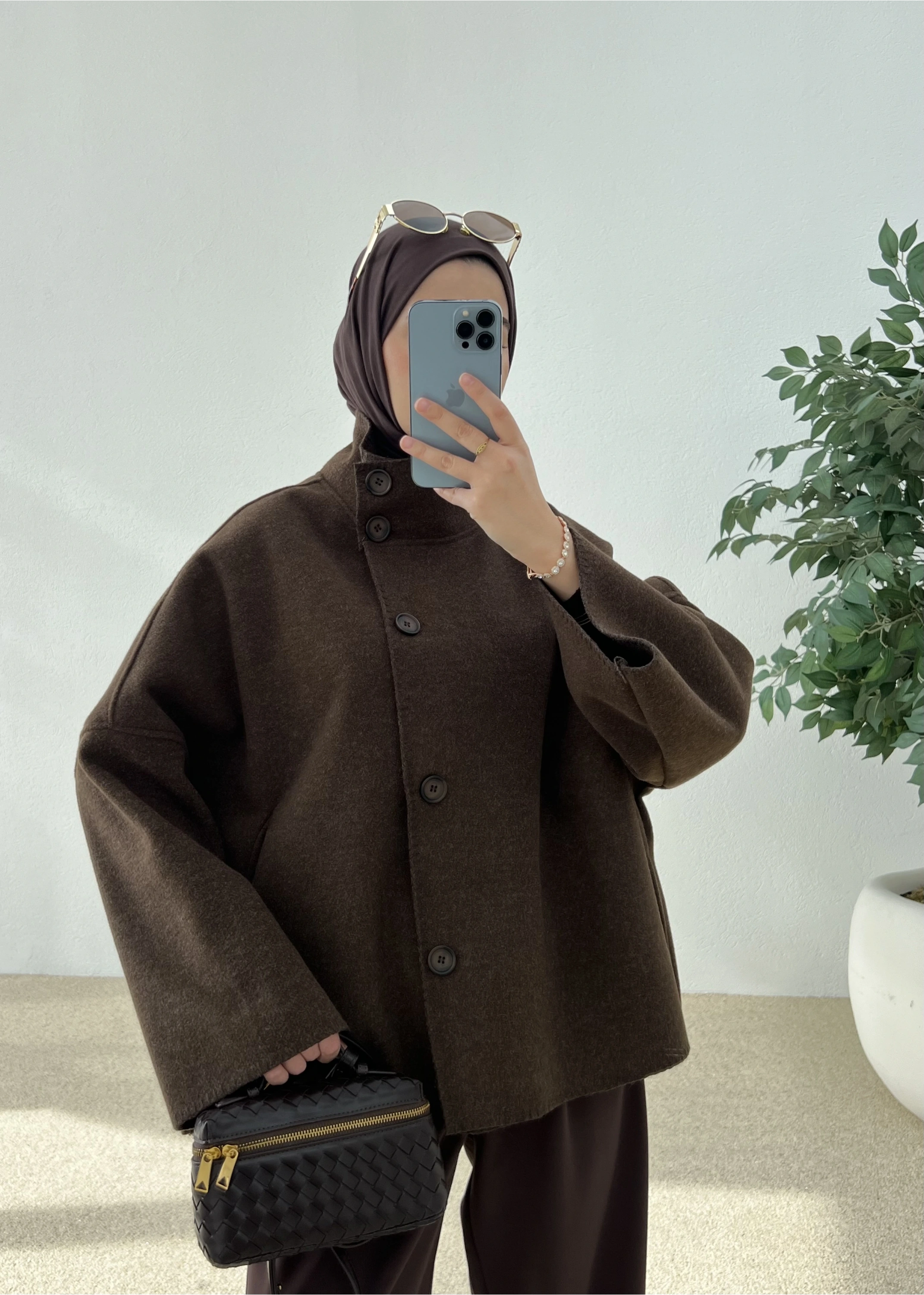 DİKİŞLİ DİK YAKA KABAN kahve